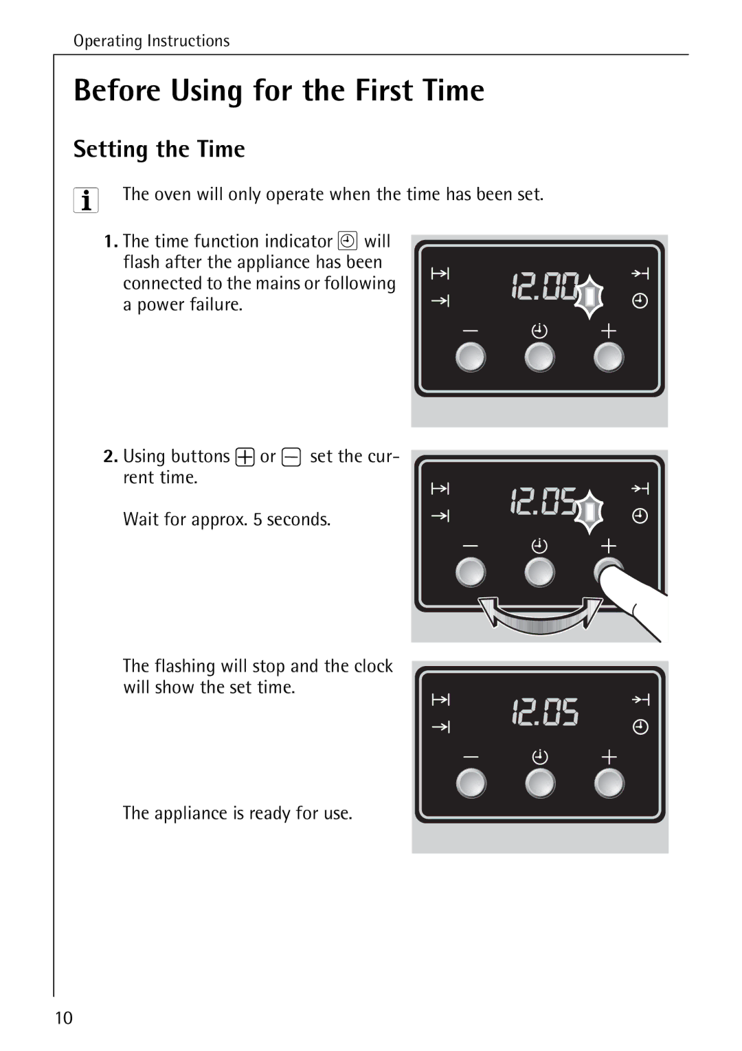 Electrolux B2100-1 Before Using for the First Time, Setting the Time, Oven will only operate when the time has been set 