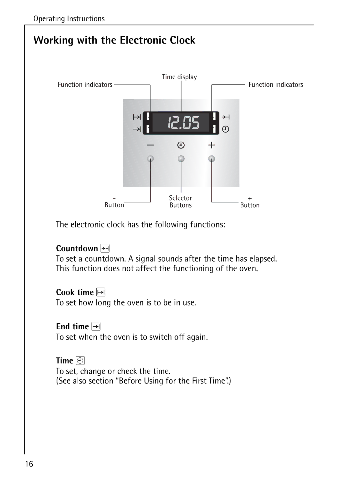 Electrolux B2100-1 manual Working with the Electronic Clock, Countdown, Cook time, End time, Time D 