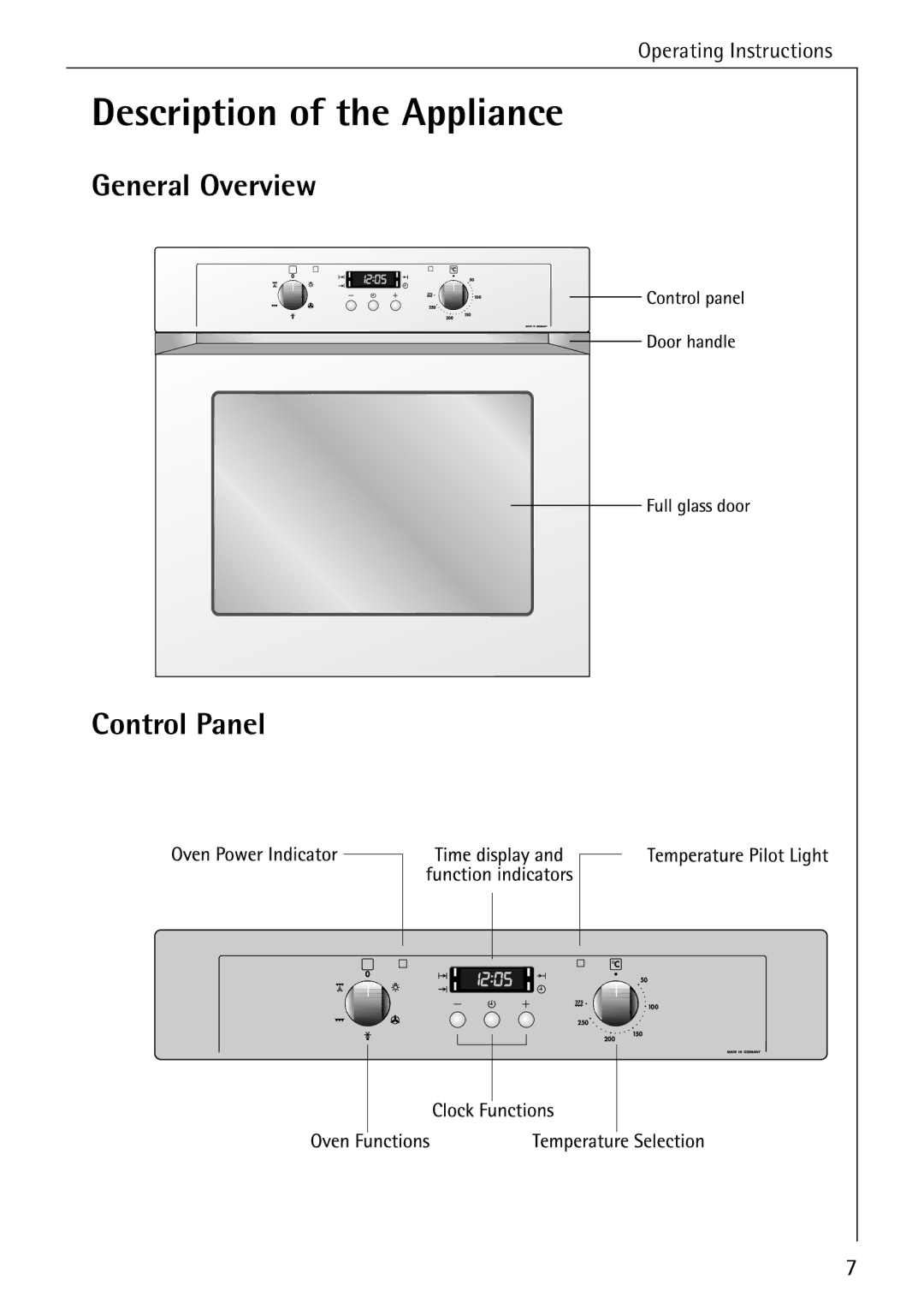 Electrolux B2100-1 manual Description of the Appliance, General Overview, Control Panel 