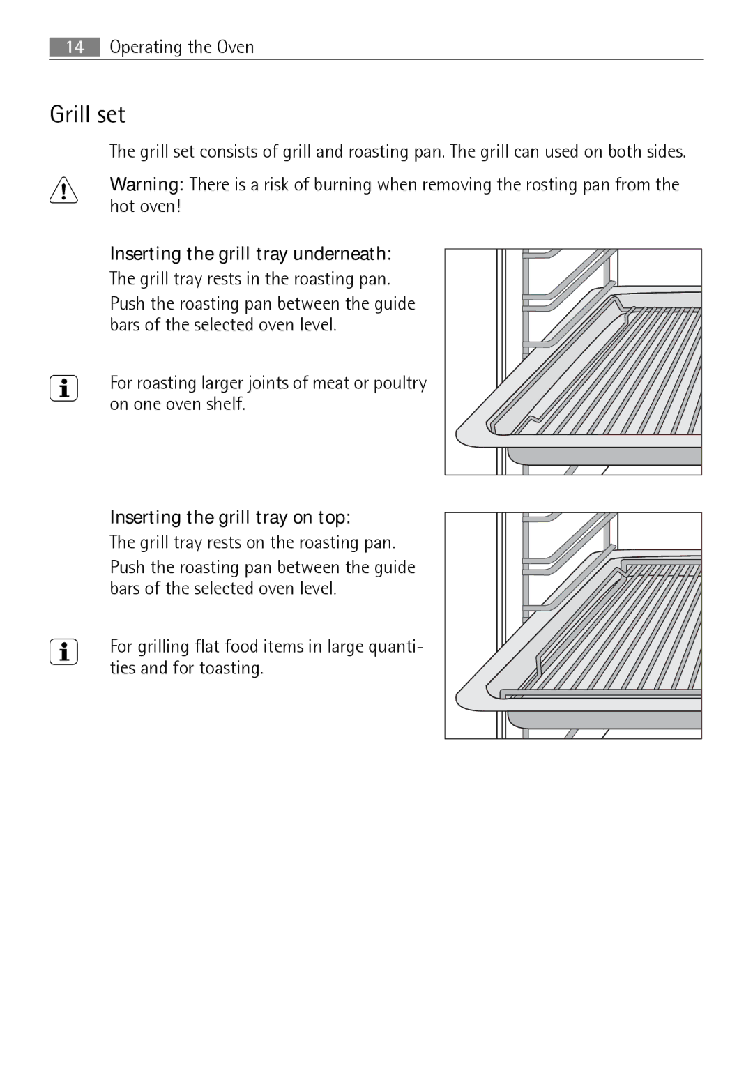 Electrolux B2100-5 user manual Inserting the grill tray underneath, Inserting the grill tray on top 