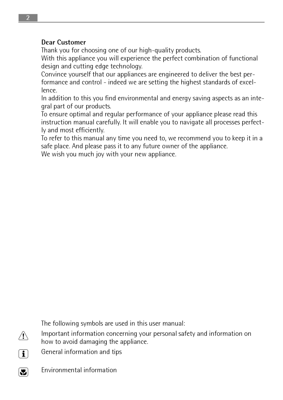 Electrolux B2100-5 user manual Dear Customer 