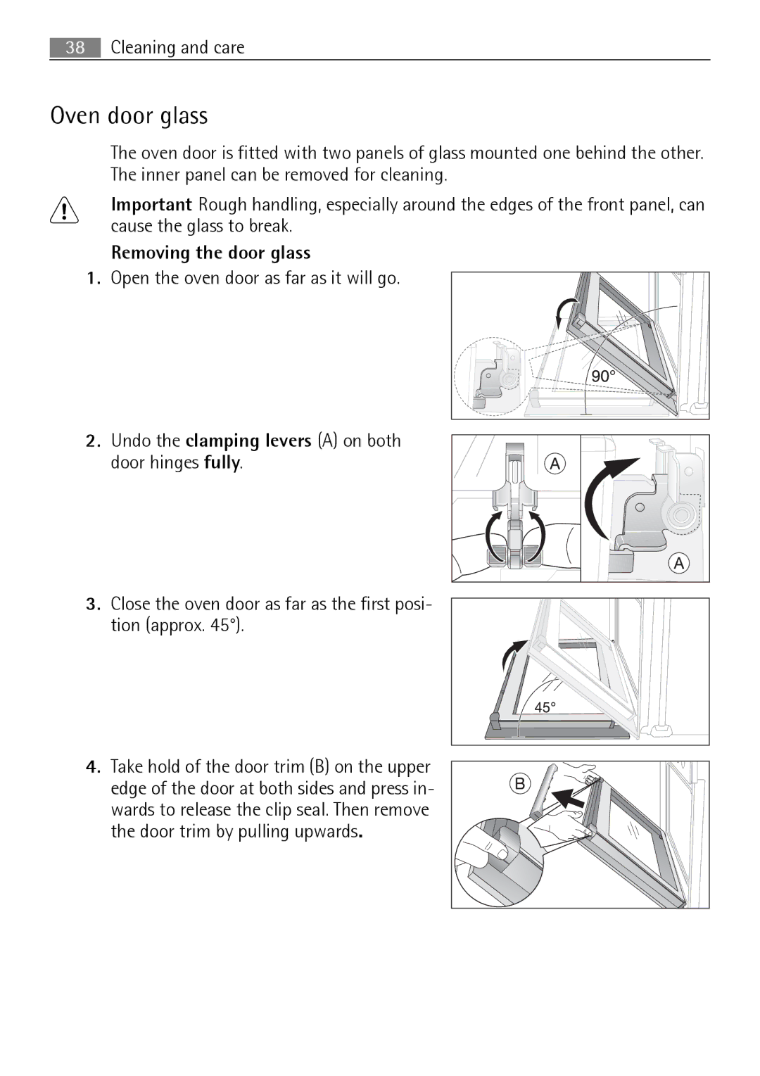 Electrolux B2100-5 user manual Oven door glass, Removing the door glass 