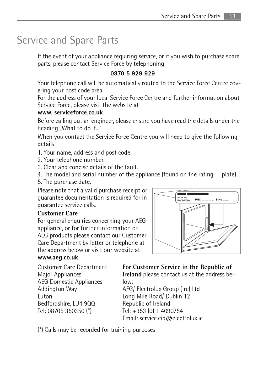 Electrolux B2100-5 user manual 0870 5 929, Customer Care, For Customer Service in the Republic 