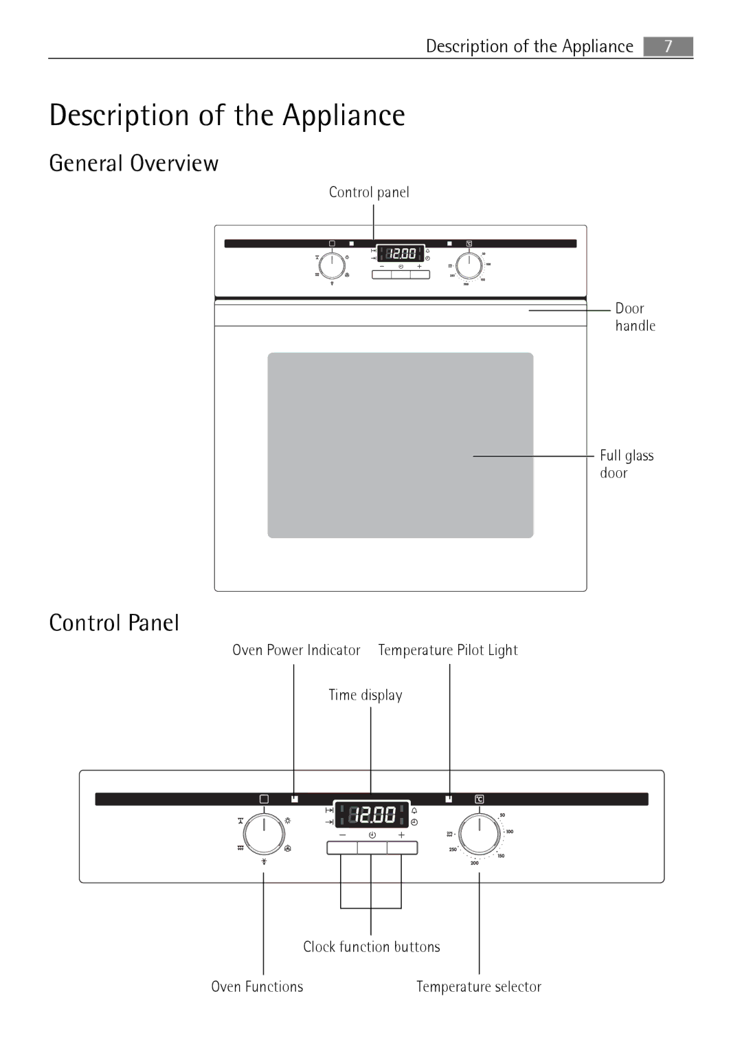 Electrolux B2100-5 user manual Description of the Appliance, General Overview, Control Panel 