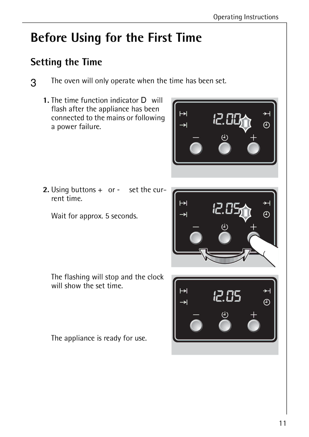 Electrolux B2190-1 Before Using for the First Time, Setting the Time, Oven will only operate when the time has been set 