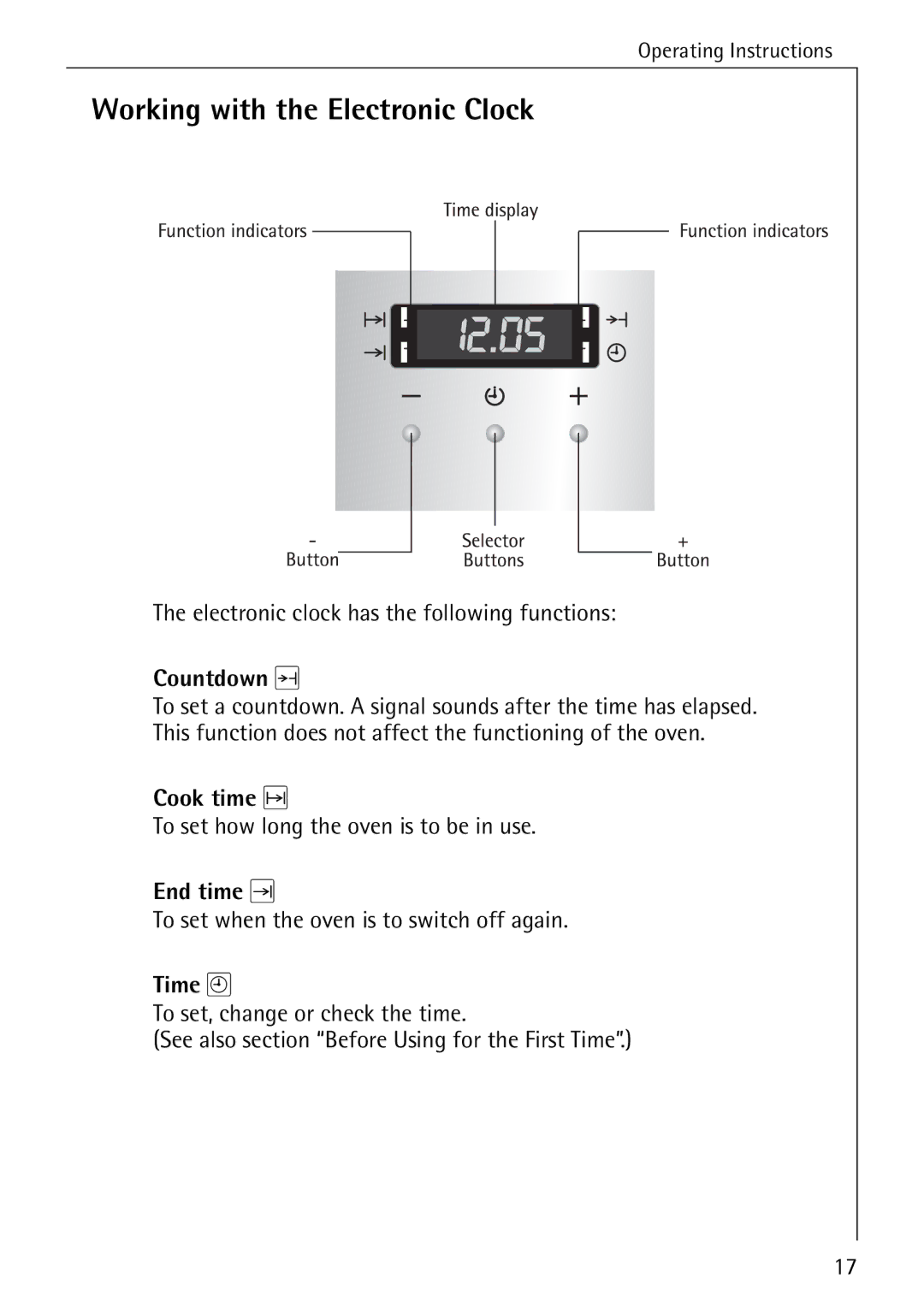 Electrolux B2190-1 manual Working with the Electronic Clock, Countdown, Cook time, End time, Time D 