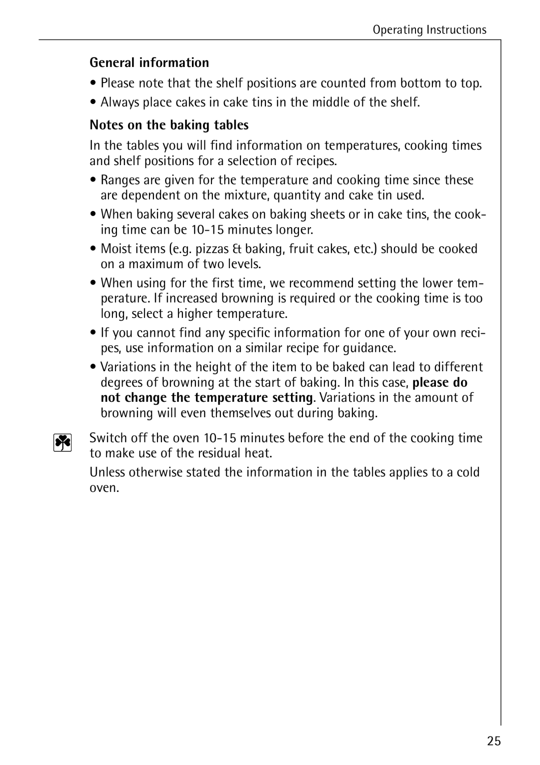 Electrolux B2190-1 manual General information, To make use of the residual heat 