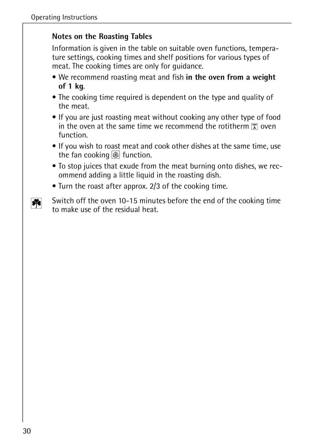 Electrolux B2190-1 manual To make use of the residual heat 