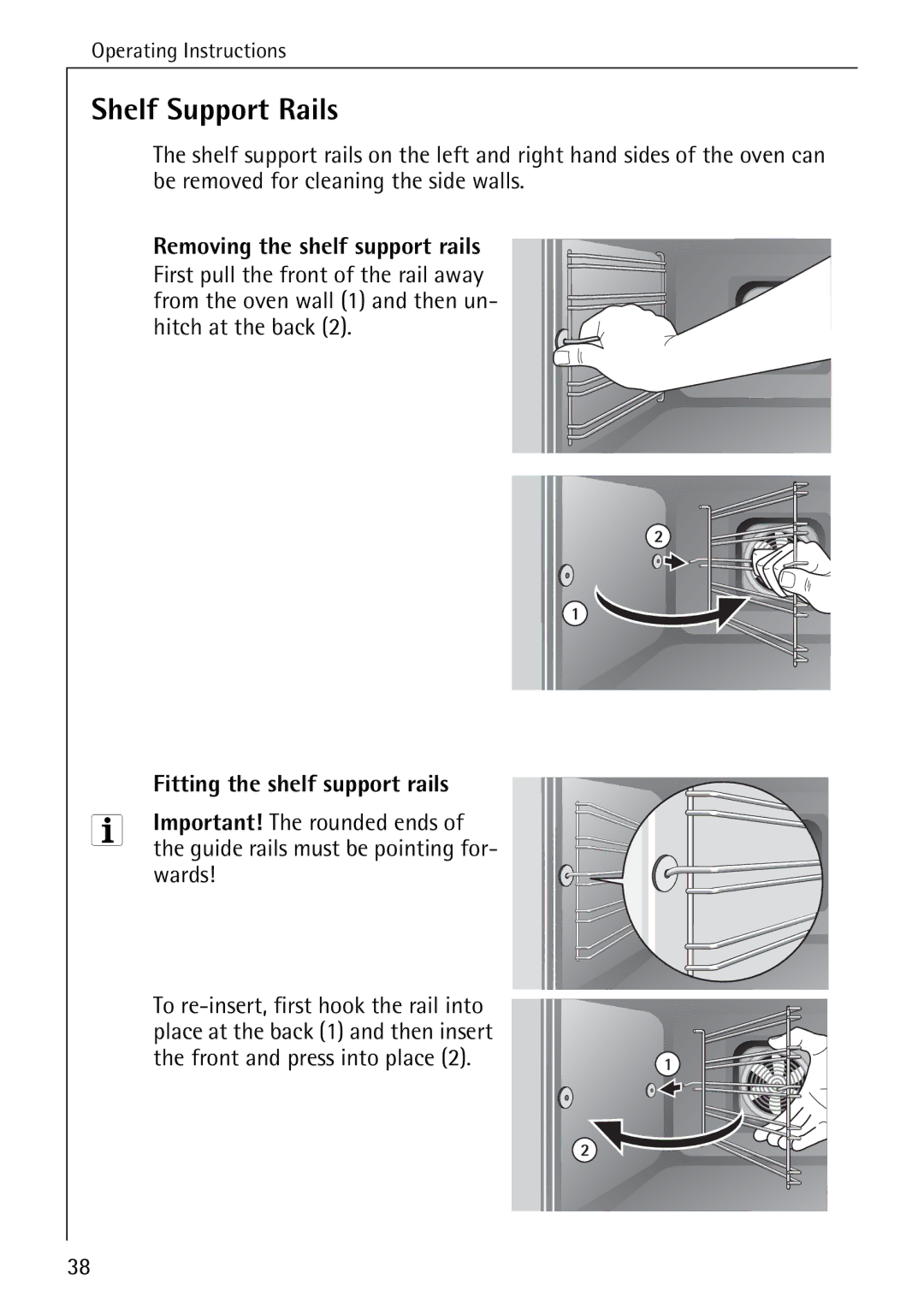 Electrolux B2190-1 manual Shelf Support Rails, Removing the shelf support rails, Fitting the shelf support rails, Wards 