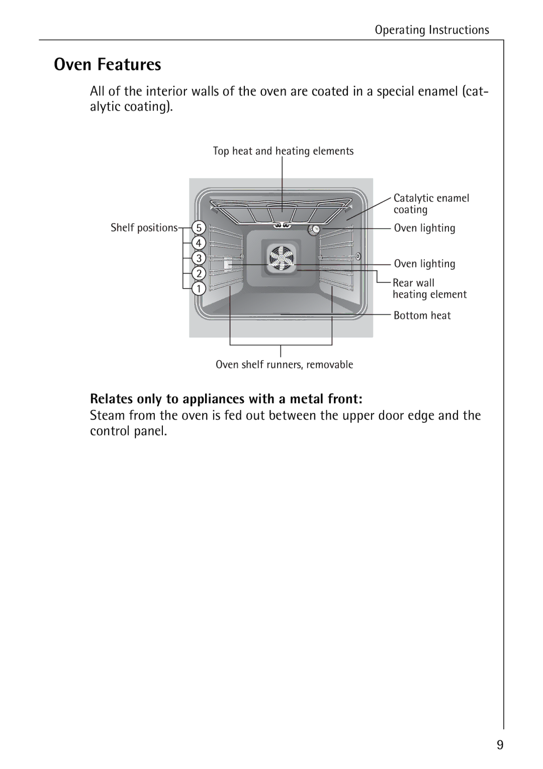 Electrolux B2190-1 manual Oven Features, Relates only to appliances with a metal front 