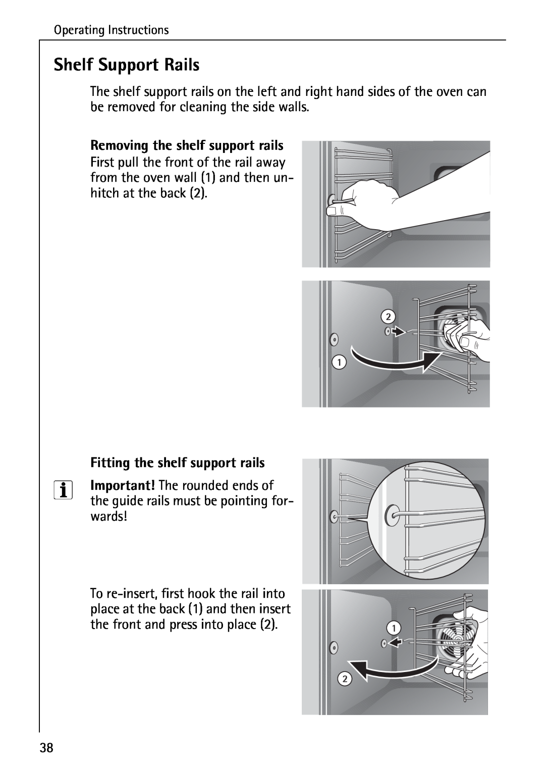 Electrolux B2190-1 manual Shelf Support Rails, Removing the shelf support rails, Fitting the shelf support rails 