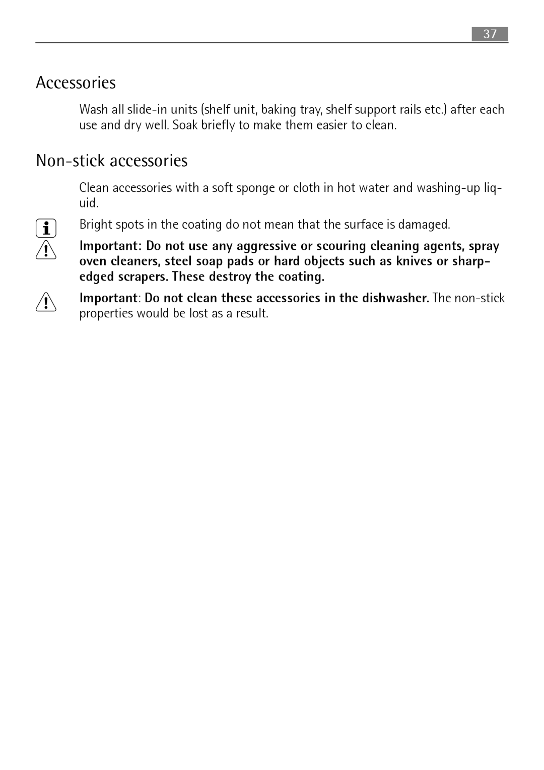 Electrolux B3101-5 user manual Accessories, Non-stick accessories 