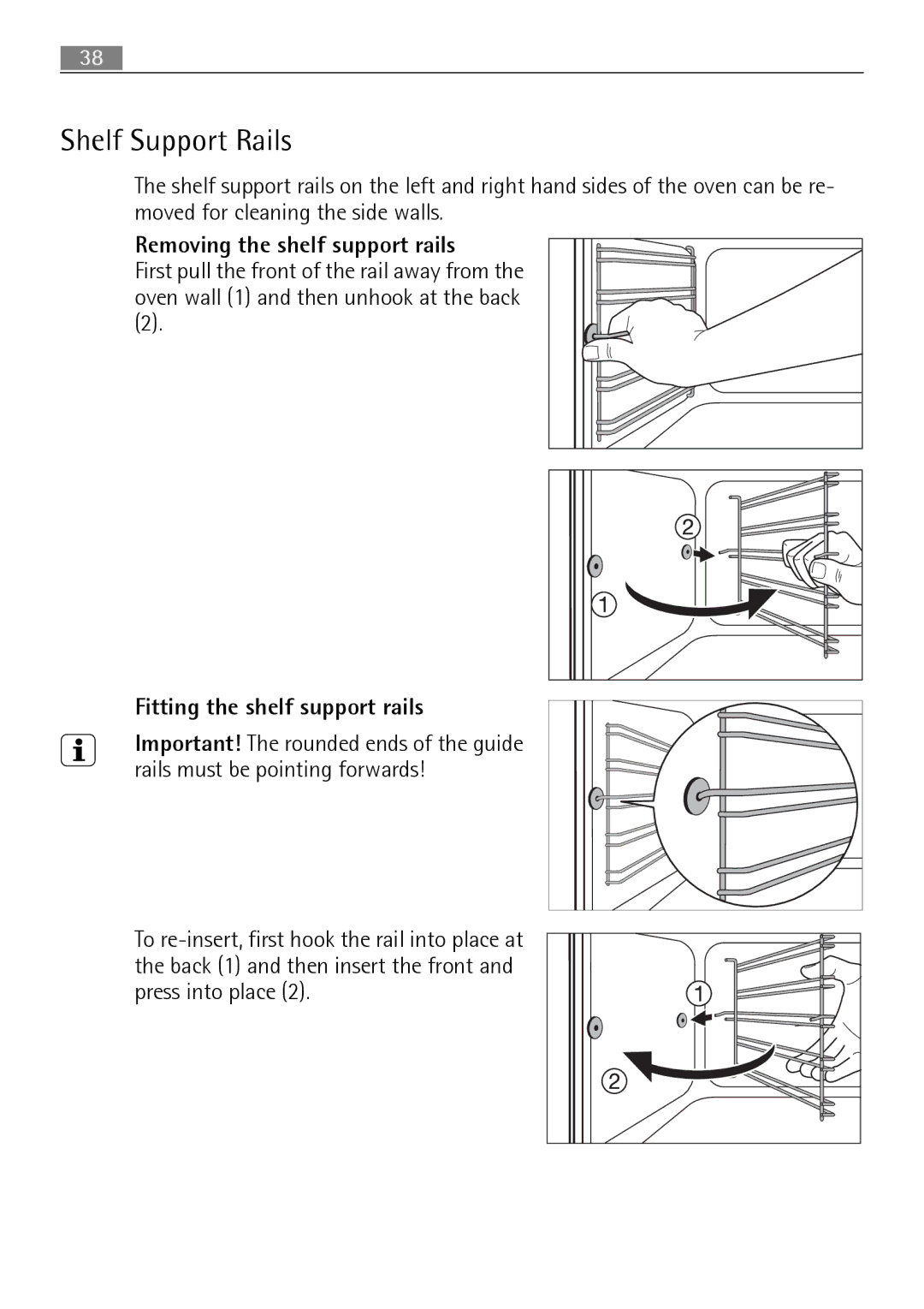 Electrolux B3101-5 user manual Shelf Support Rails, Removing the shelf support rails, Fitting the shelf support rails 