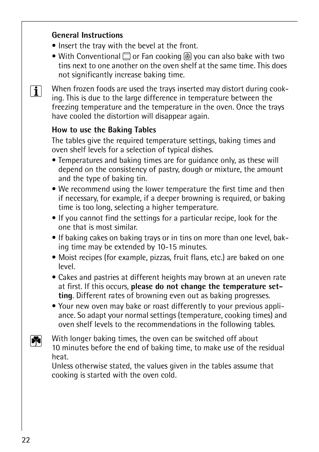 Electrolux B3150-4 manual General Instructions, How to use the Baking Tables 