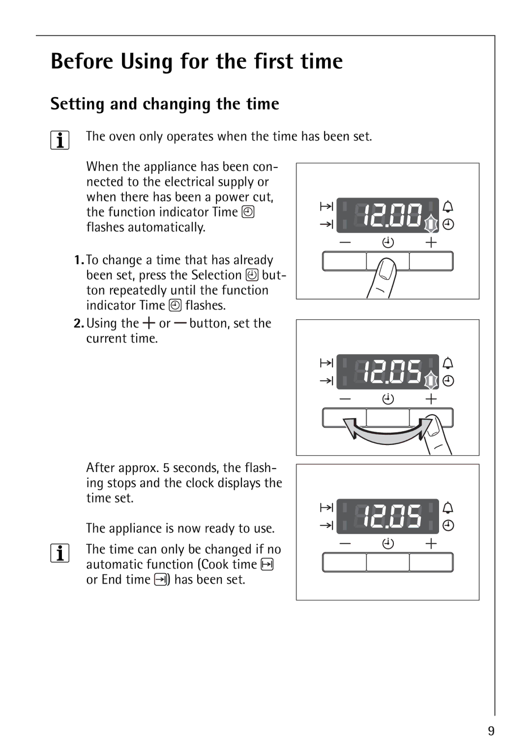 Electrolux B3150-4 manual Before Using for the first time, Setting and changing the time 