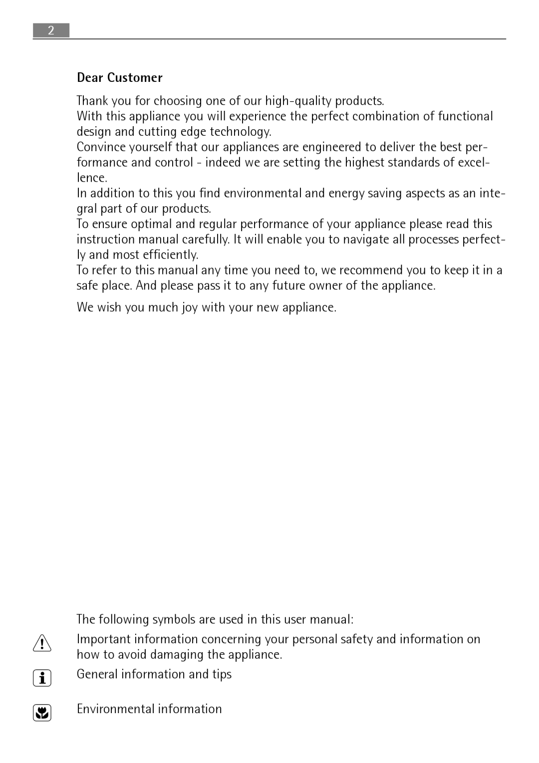 Electrolux B3150-5 user manual Dear Customer 