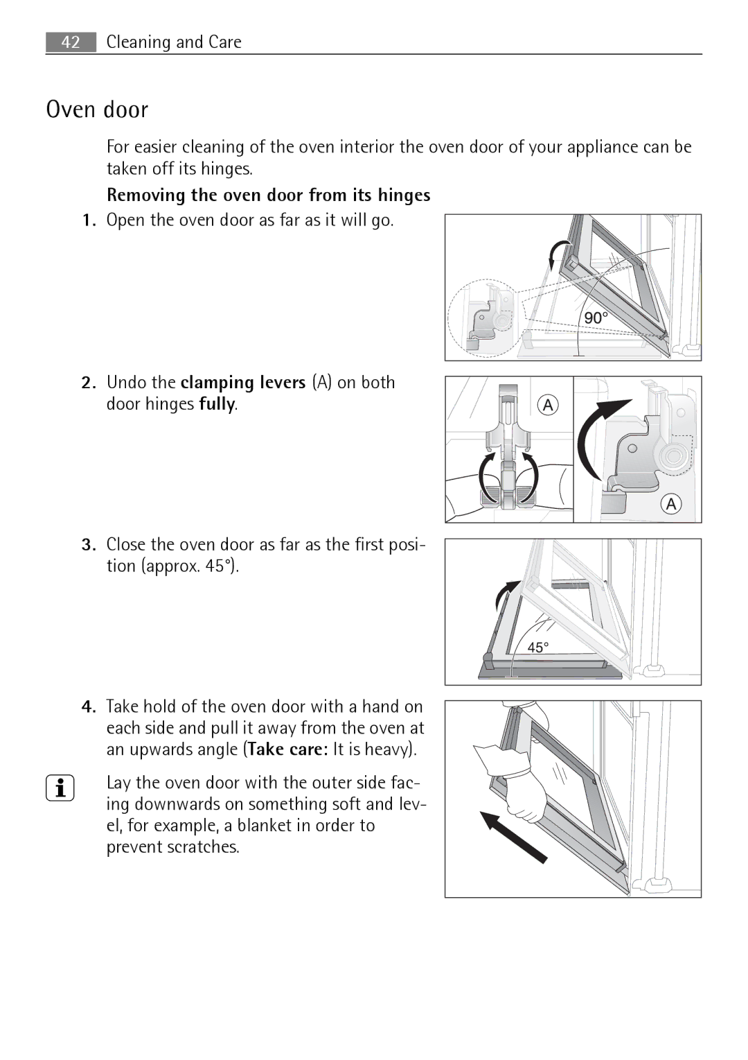 Electrolux B3150-5 user manual Oven door, Removing the oven door from its hinges 