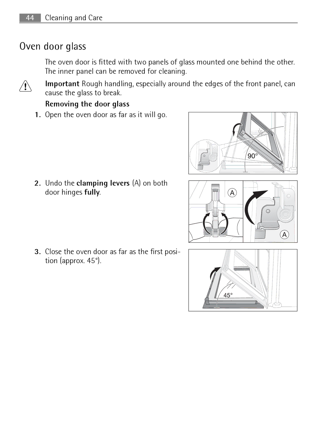 Electrolux B3150-5 user manual Oven door glass, Removing the door glass 