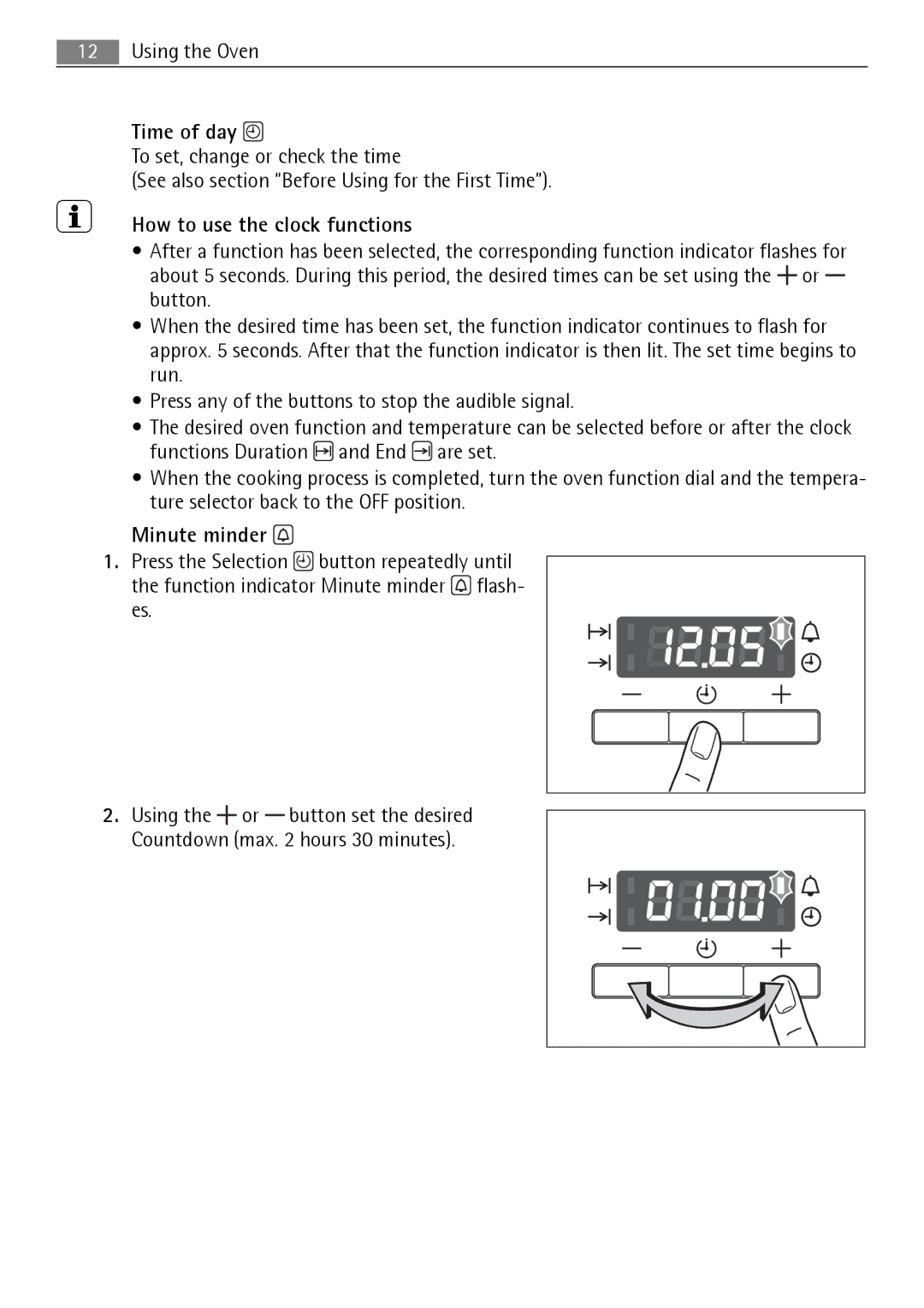 Electrolux B3151-5 user manual Time of day, How to use the clock functions 