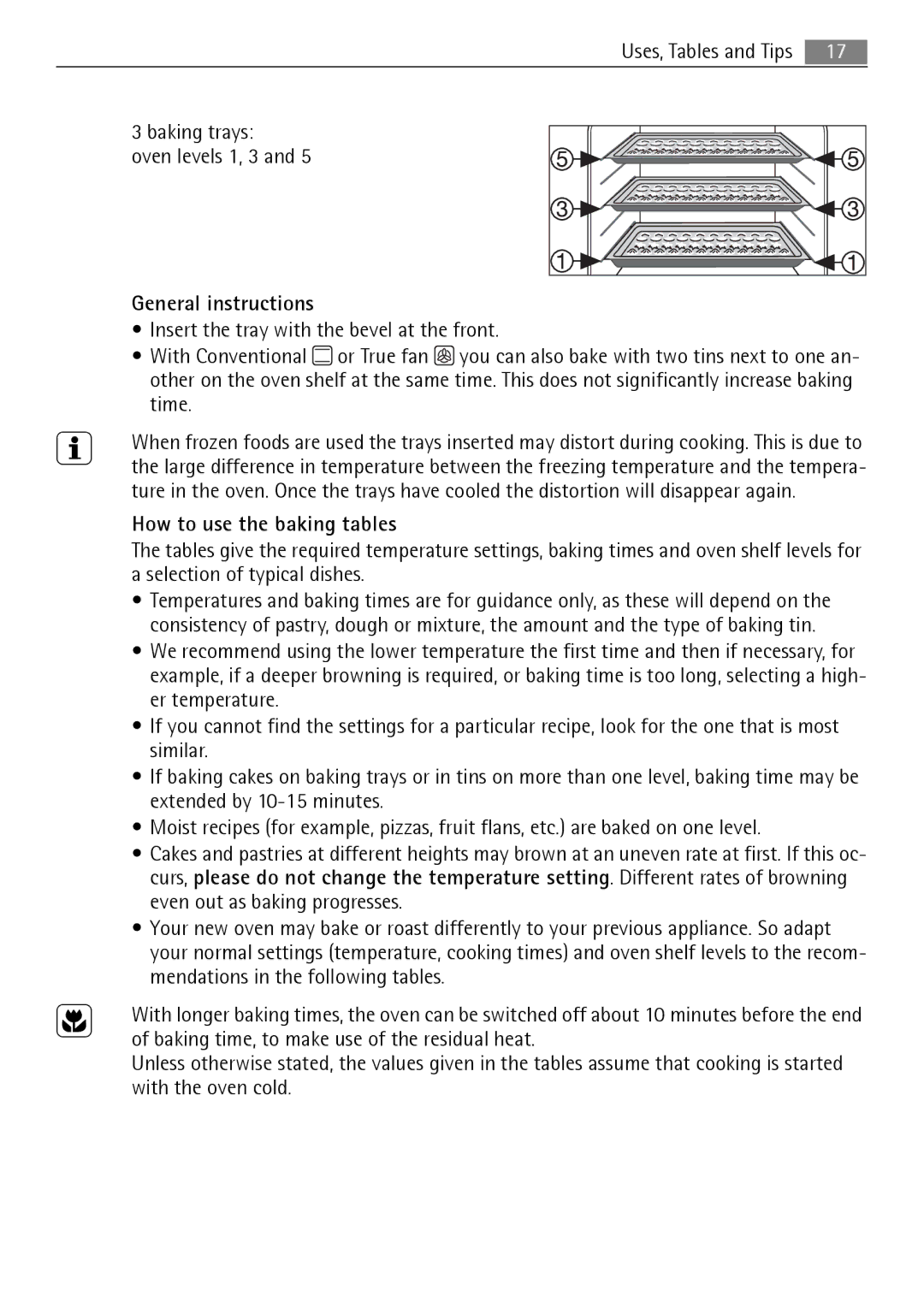 Electrolux B3151-5 user manual General instructions, How to use the baking tables 