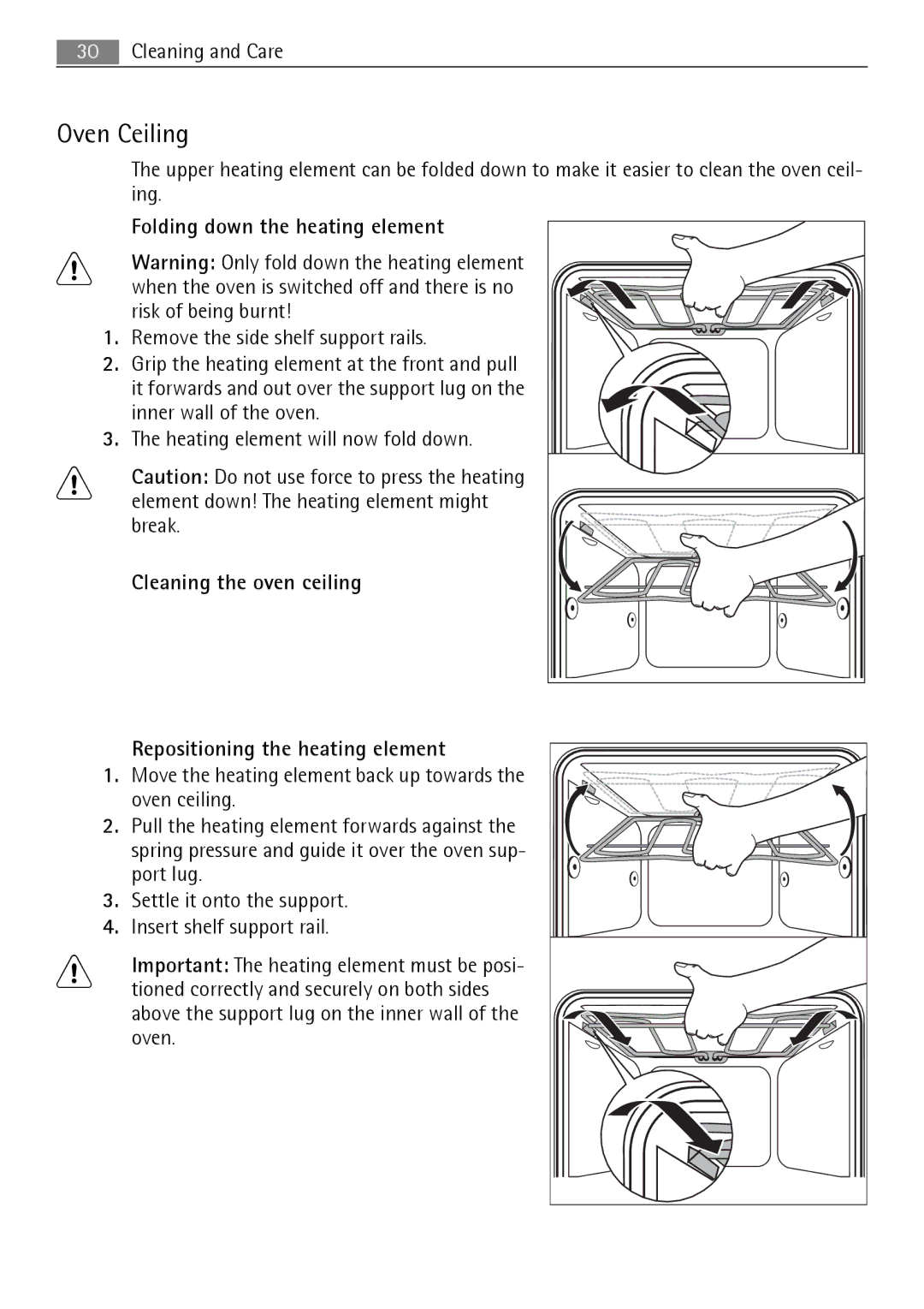 Electrolux B3151-5 user manual Oven Ceiling, Folding down the heating element 