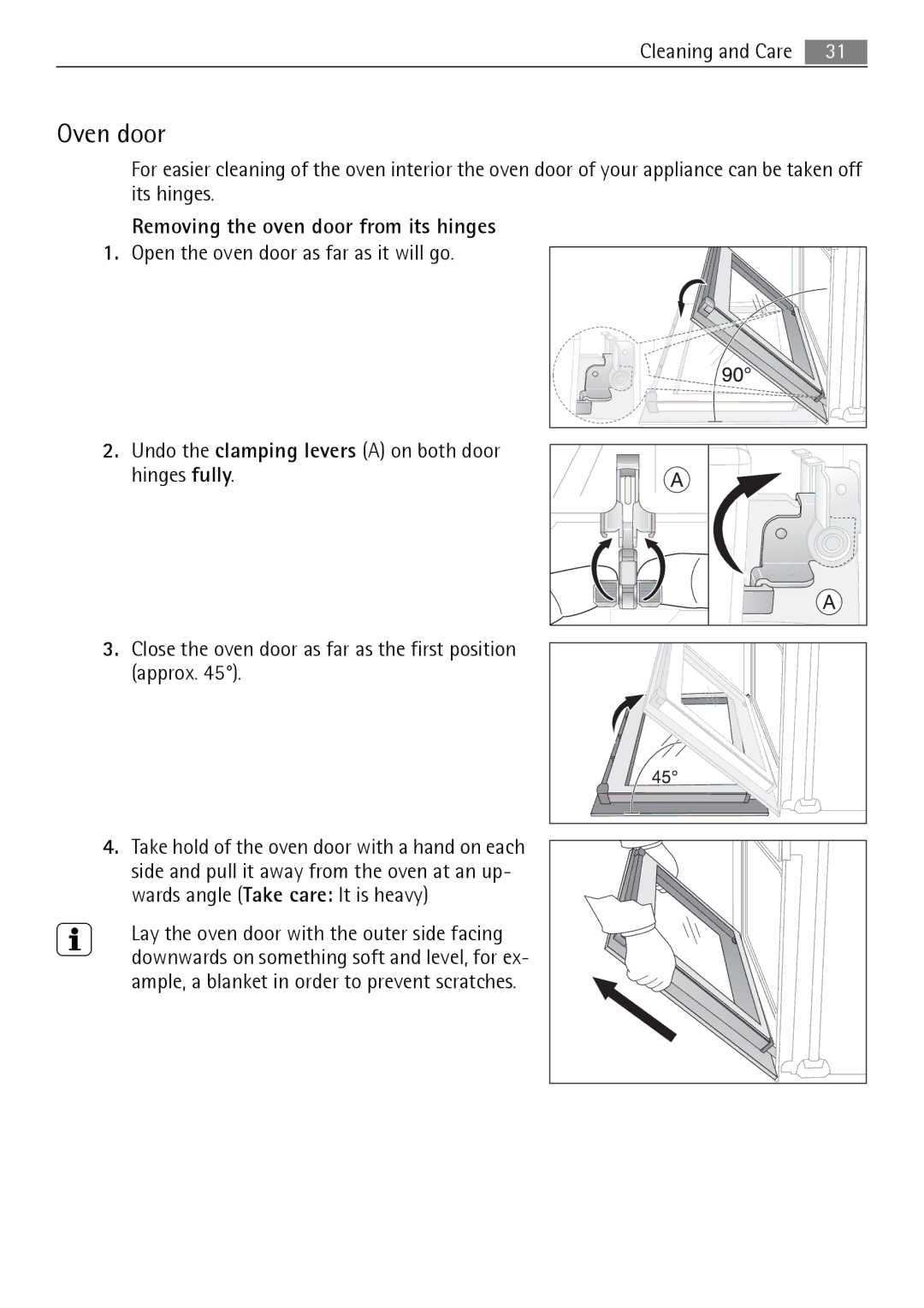 Electrolux B3151-5 user manual Oven door, Removing the oven door from its hinges 