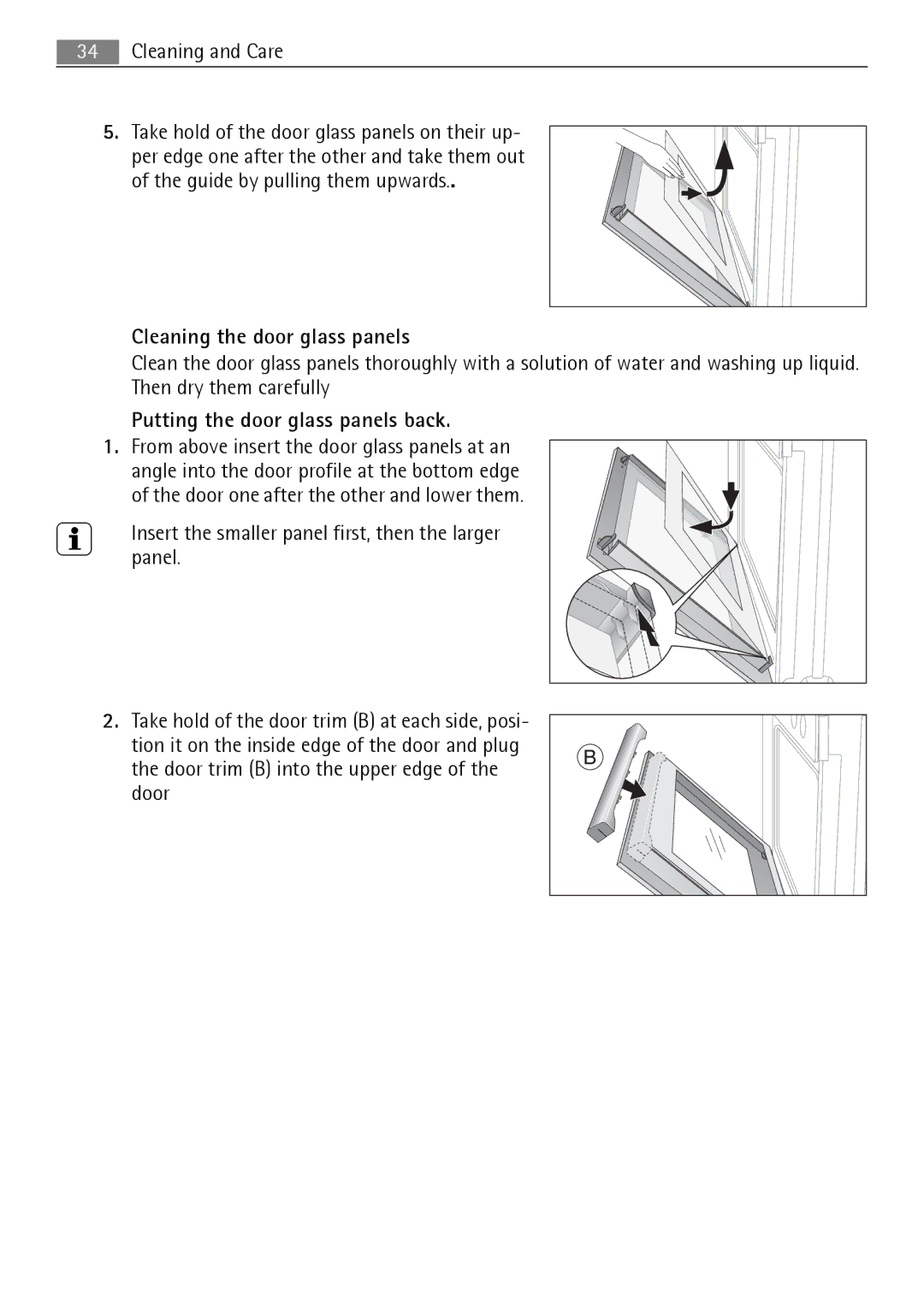 Electrolux B3151-5 user manual Cleaning the door glass panels, Putting the door glass panels back 