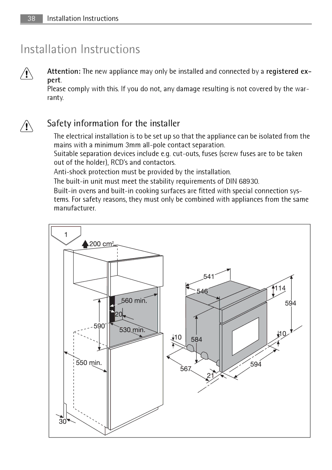 Electrolux B3151-5 user manual Installation Instructions, Safety information for the installer 