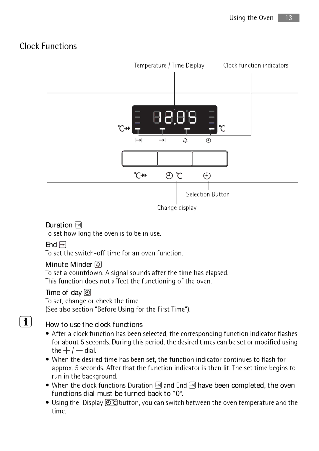 Electrolux B3741-5 user manual Clock Functions 