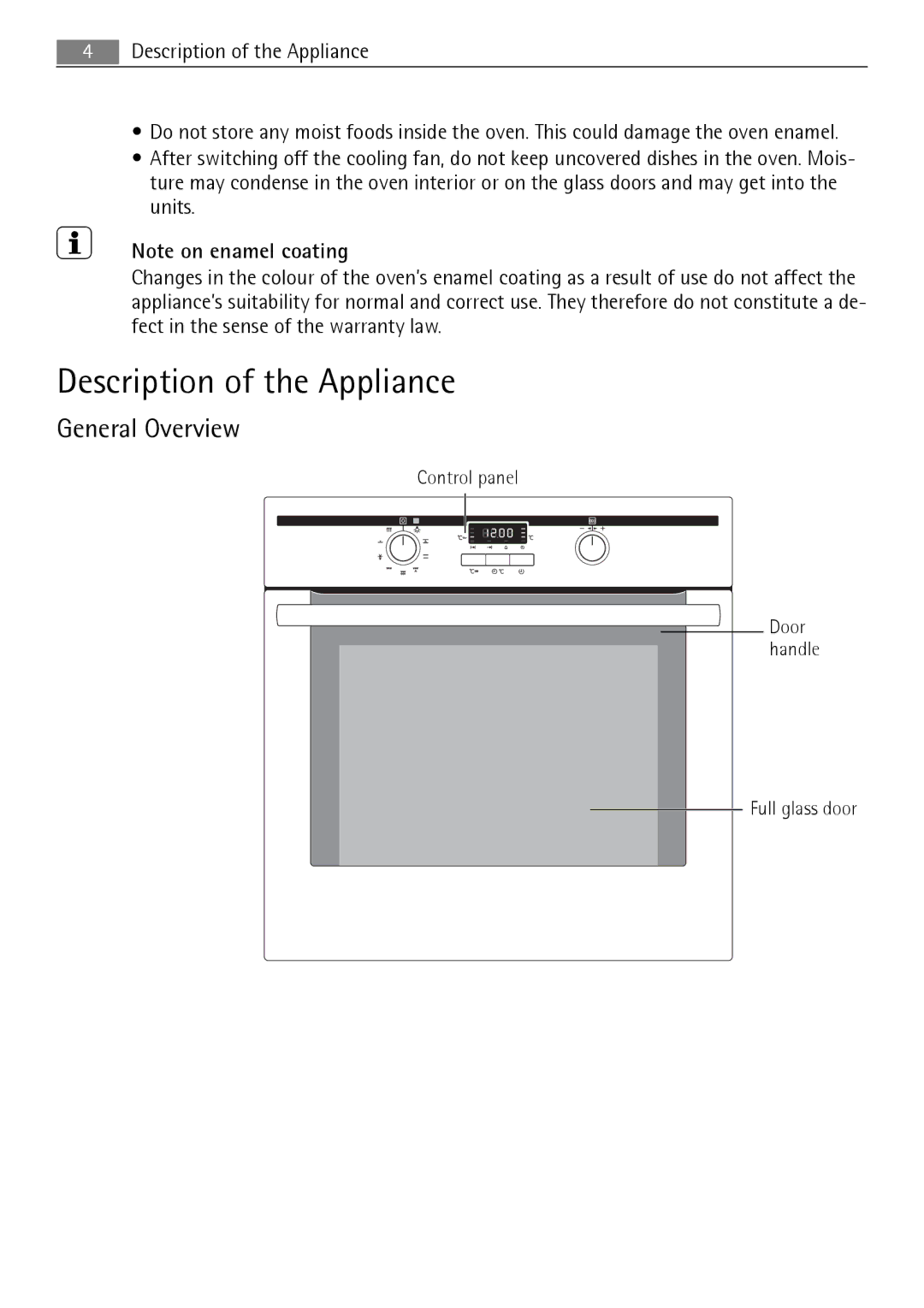 Electrolux B3741-5 user manual Description of the Appliance, General Overview 