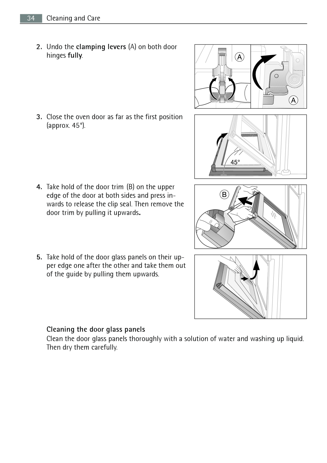 Electrolux B3741-5 user manual Cleaning the door glass panels 