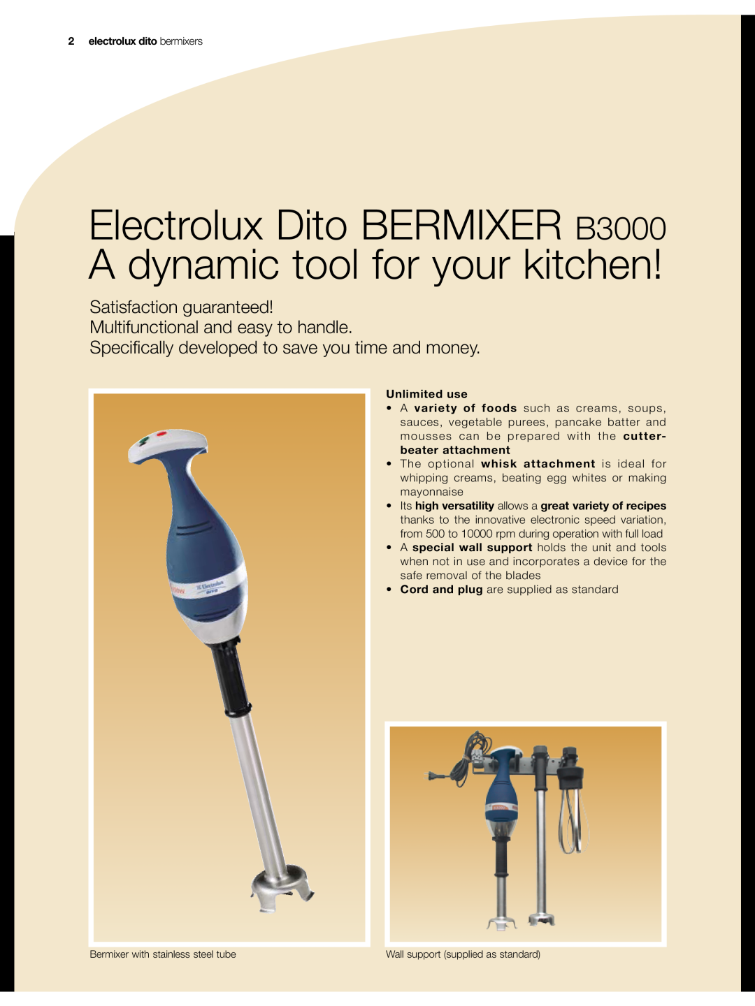 Electrolux B3T55W45U, B3T65W35U, B3T55W66U, B3T65W45U manual Electrolux Dito BERMIXER B3000 A dynamic tool for your kitchen 