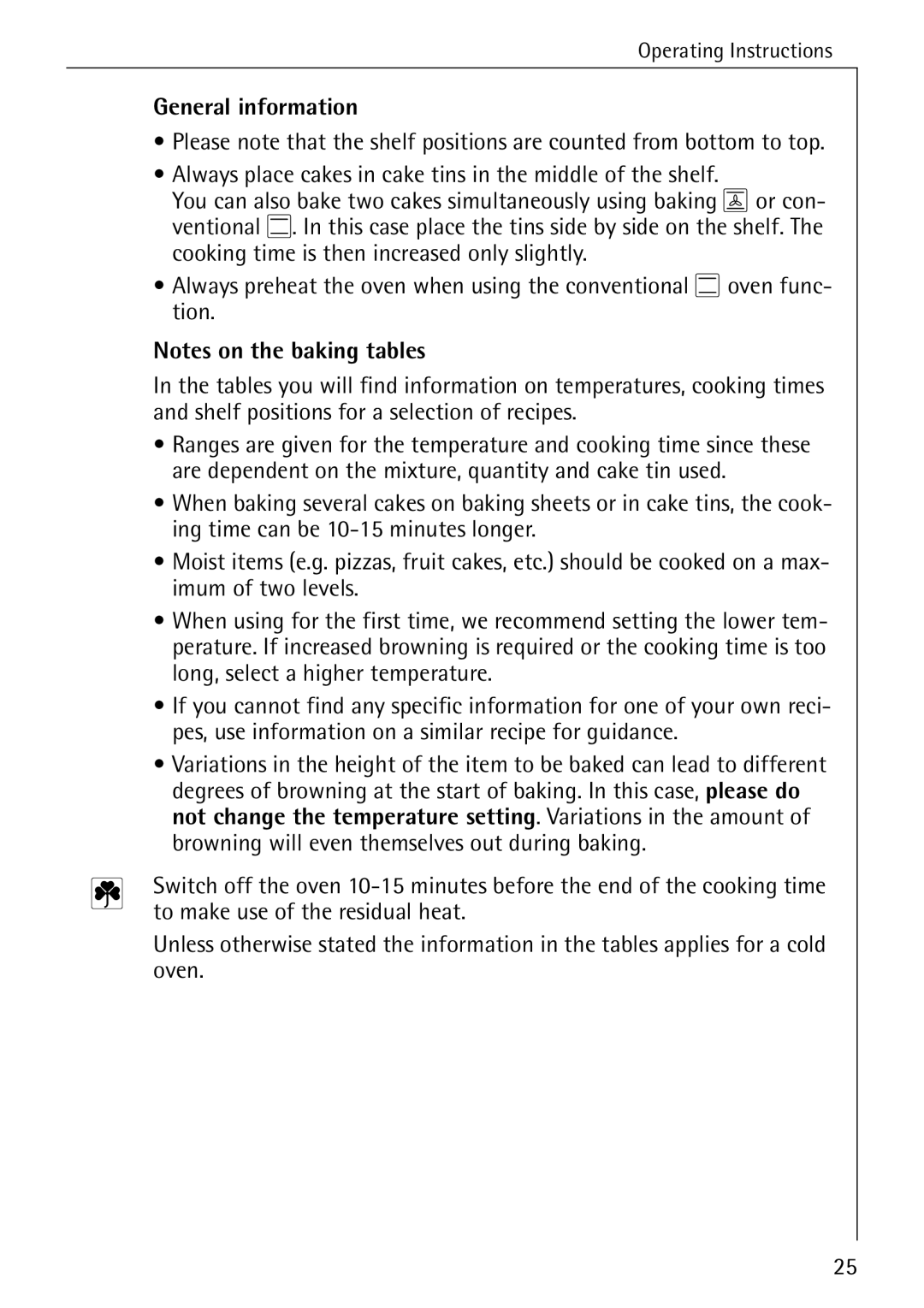 Electrolux B4100-1 manual General information, To make use of the residual heat 