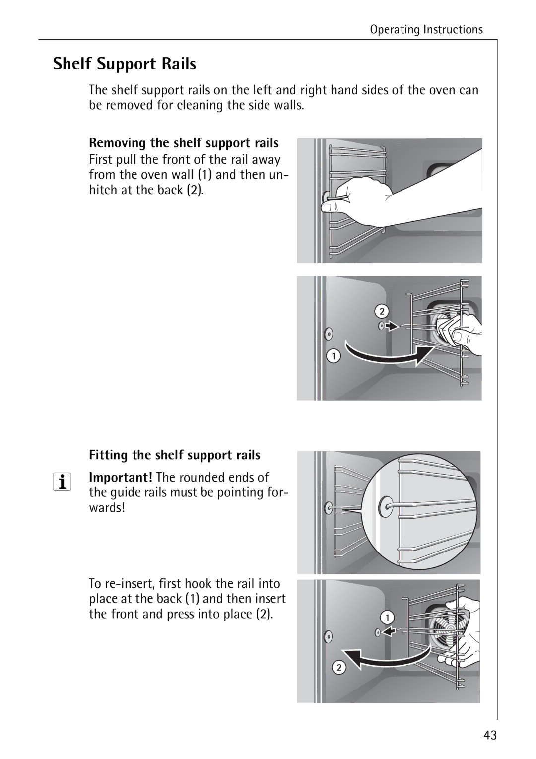 Electrolux B4100-1 manual Shelf Support Rails, Removing the shelf support rails, Fitting the shelf support rails, Wards 