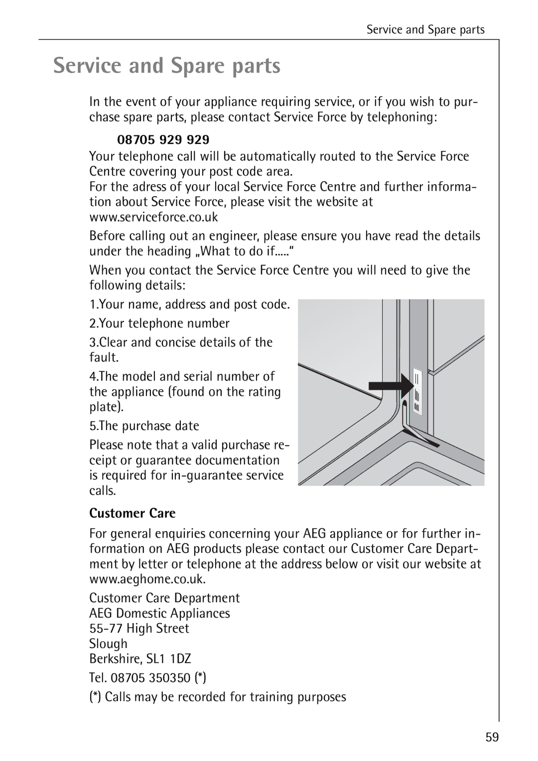 Electrolux B4100-1 manual 08705 929, Customer Care, Calls may be recorded for training purposes 