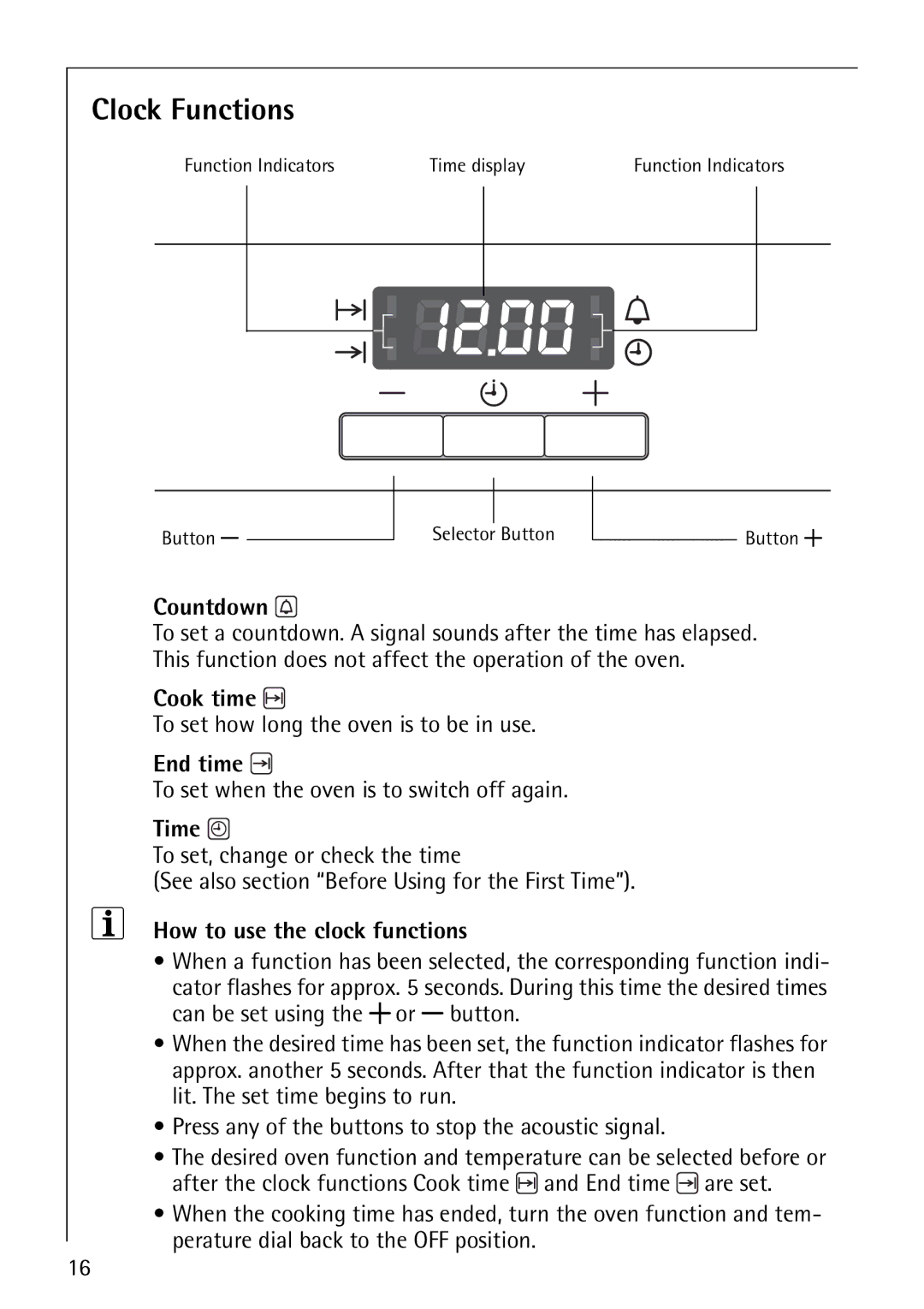 Electrolux B4101-4 manual Clock Functions 