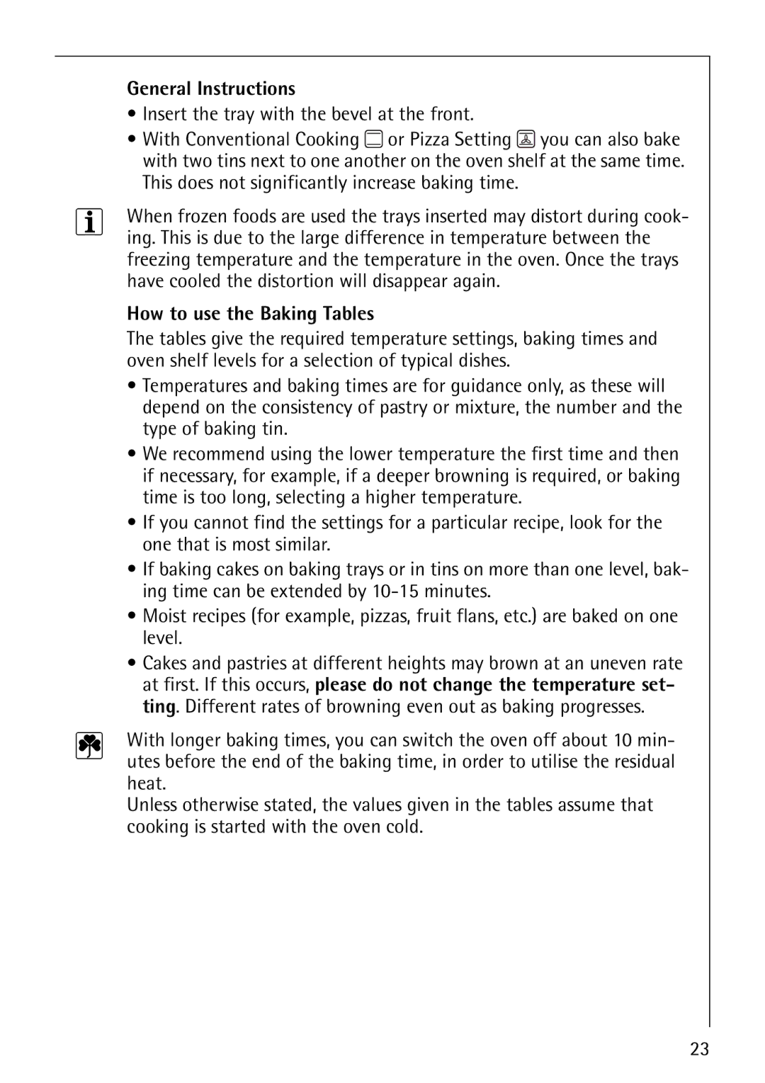 Electrolux B4101-4 manual General Instructions, How to use the Baking Tables 