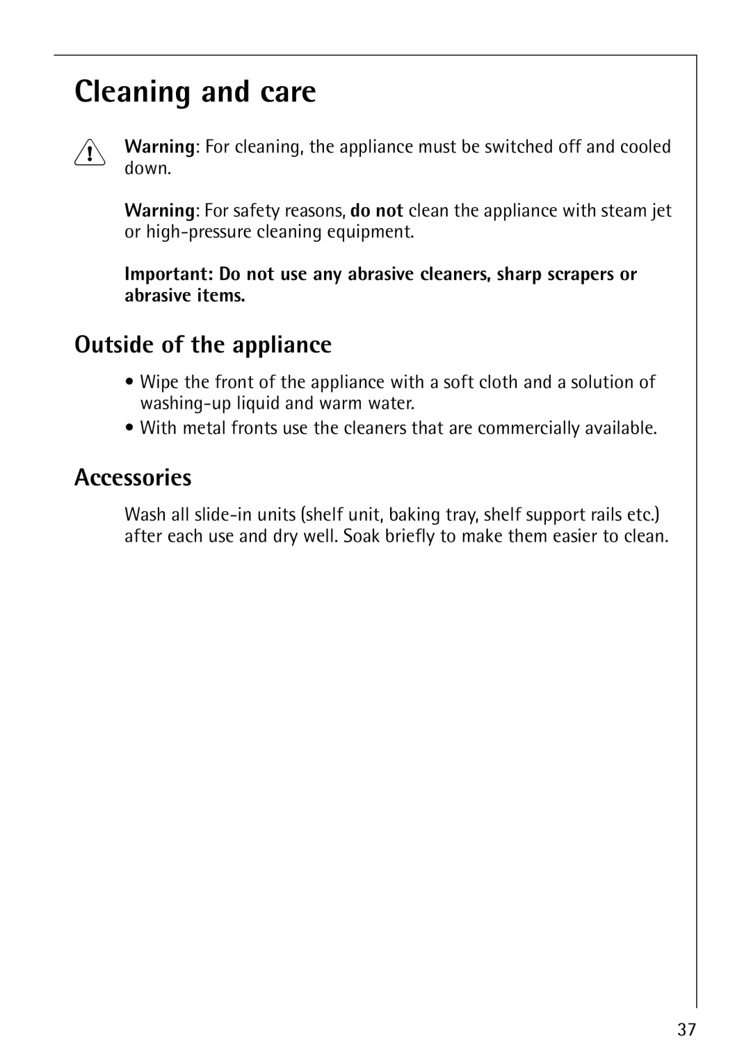 Electrolux B4101-4 manual Cleaning and care, Outside of the appliance, Accessories 