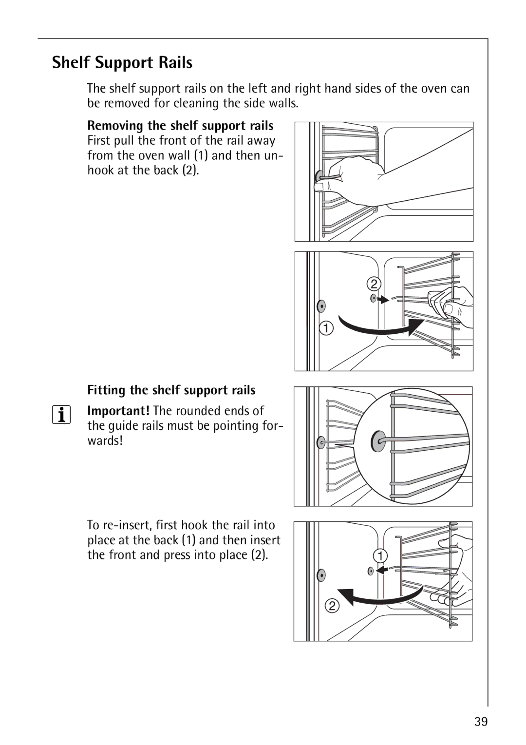 Electrolux B4101-4 manual Shelf Support Rails, Fitting the shelf support rails 