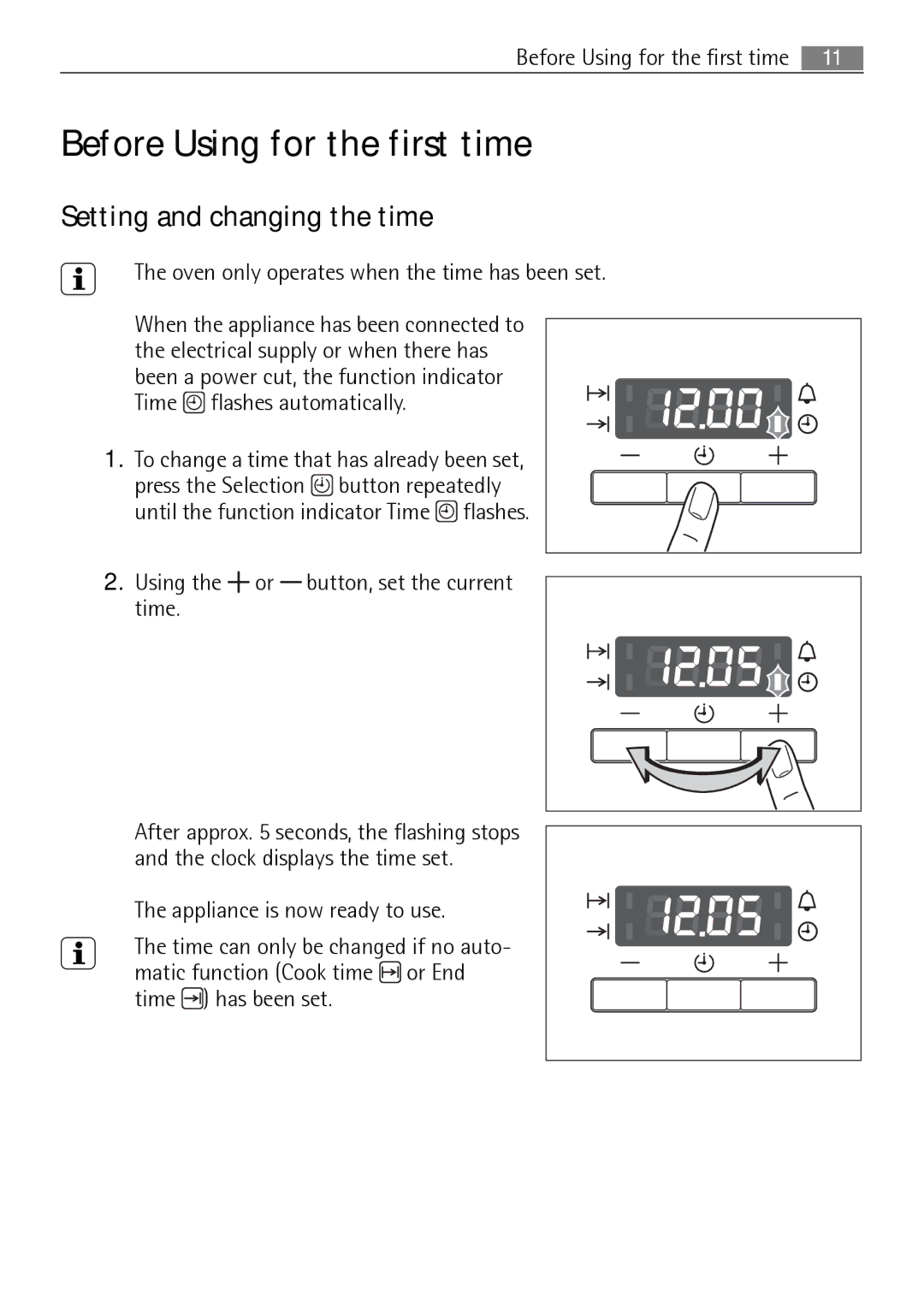 Electrolux B41012-5 user manual Before Using for the first time, Setting and changing the time 