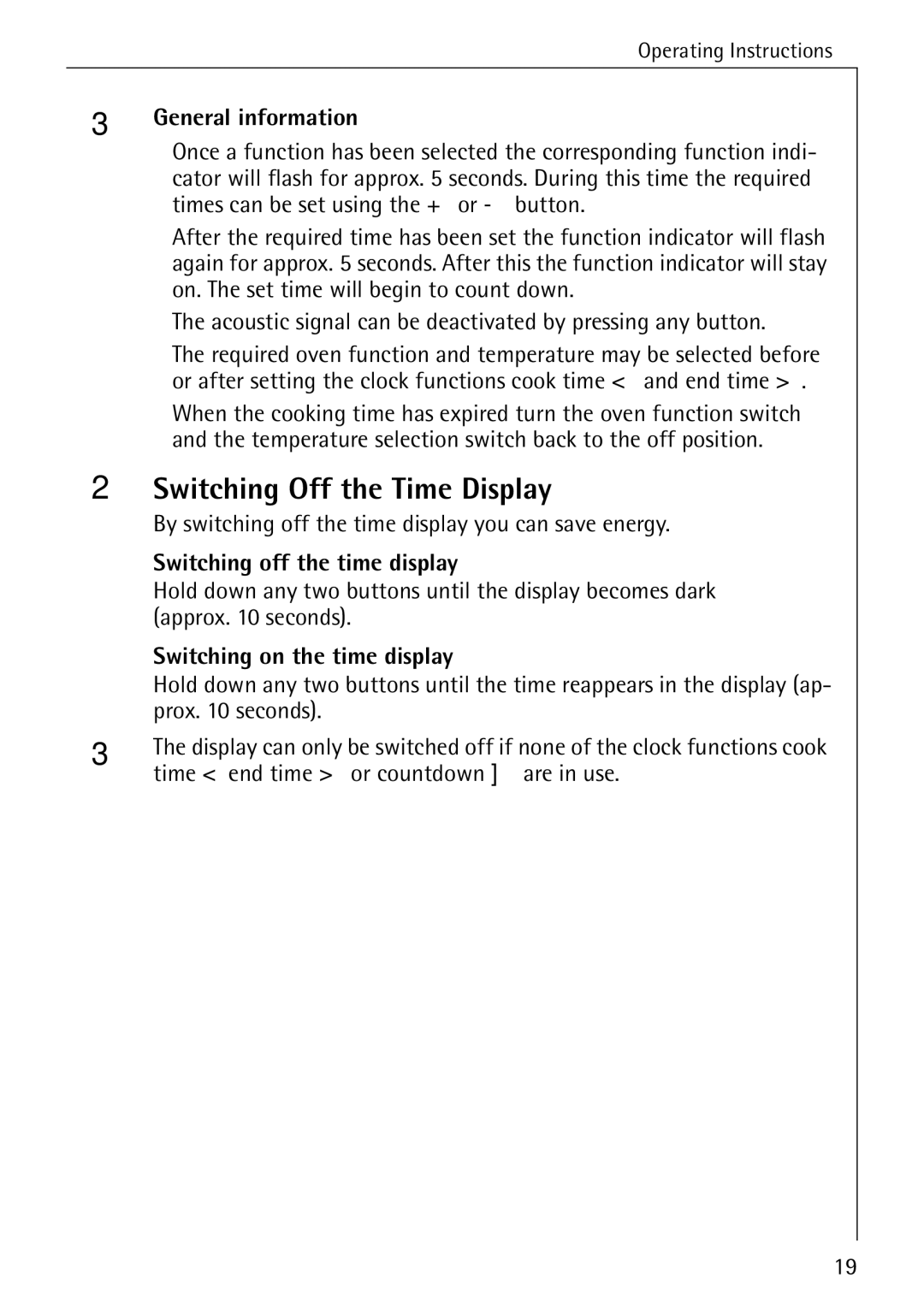 Electrolux B4140-1 manual Switching Off the Time Display, General information, Switching off the time display 