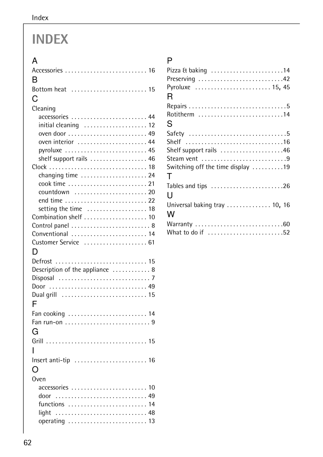 Electrolux B4140-1 manual Index 