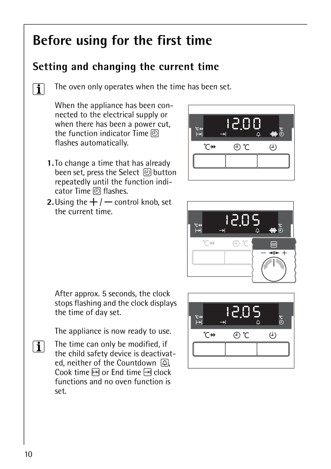 Electrolux B5741-4 manual Before using for the first time, Setting and changing the current time 