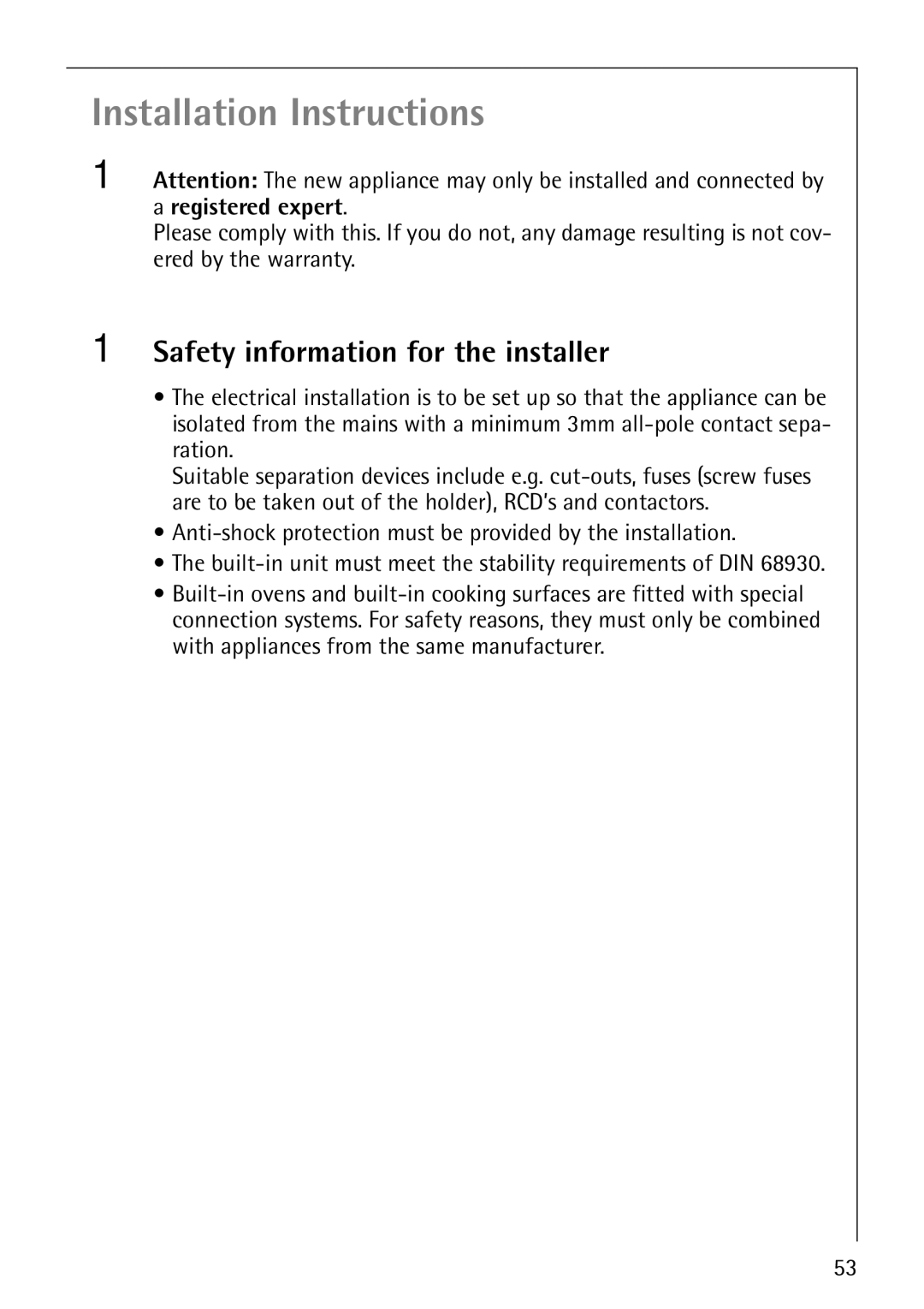 Electrolux B5741-4 manual Safety information for the installer, Registered expert 