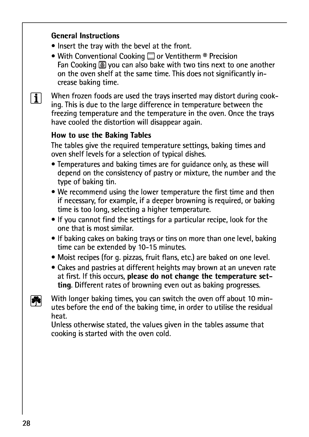 Electrolux B5741-4 manual General Instructions, How to use the Baking Tables 