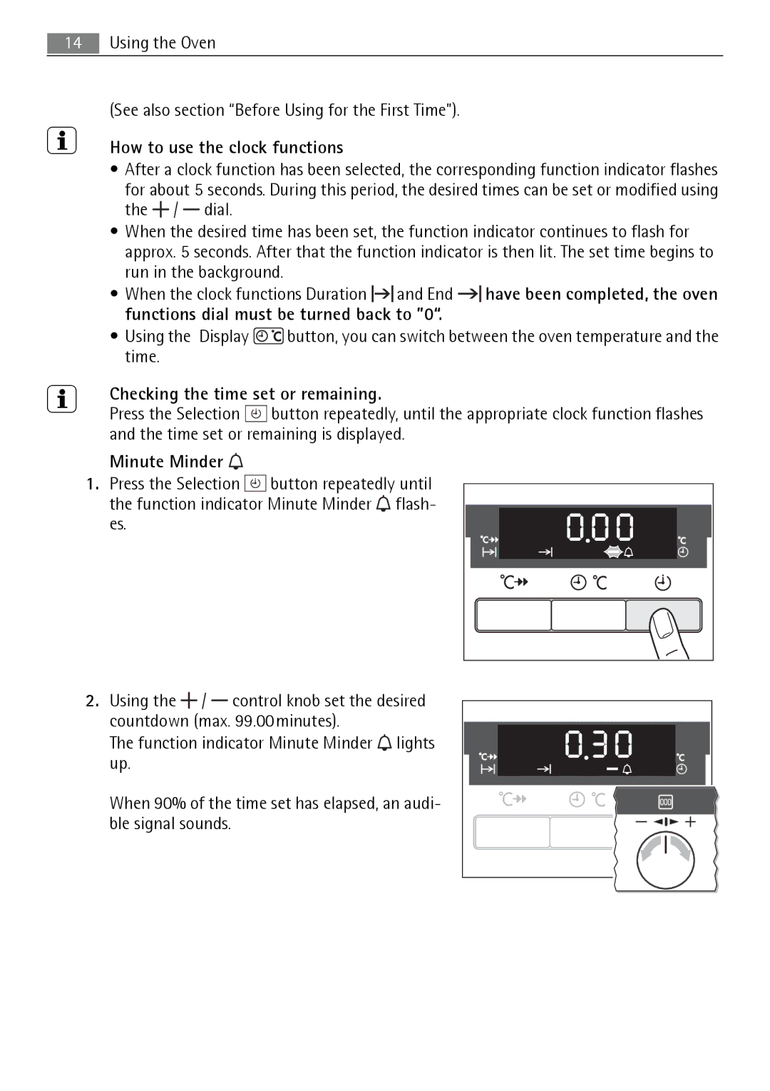 Electrolux B5741-5 user manual How to use the clock functions, Checking the time set or remaining 