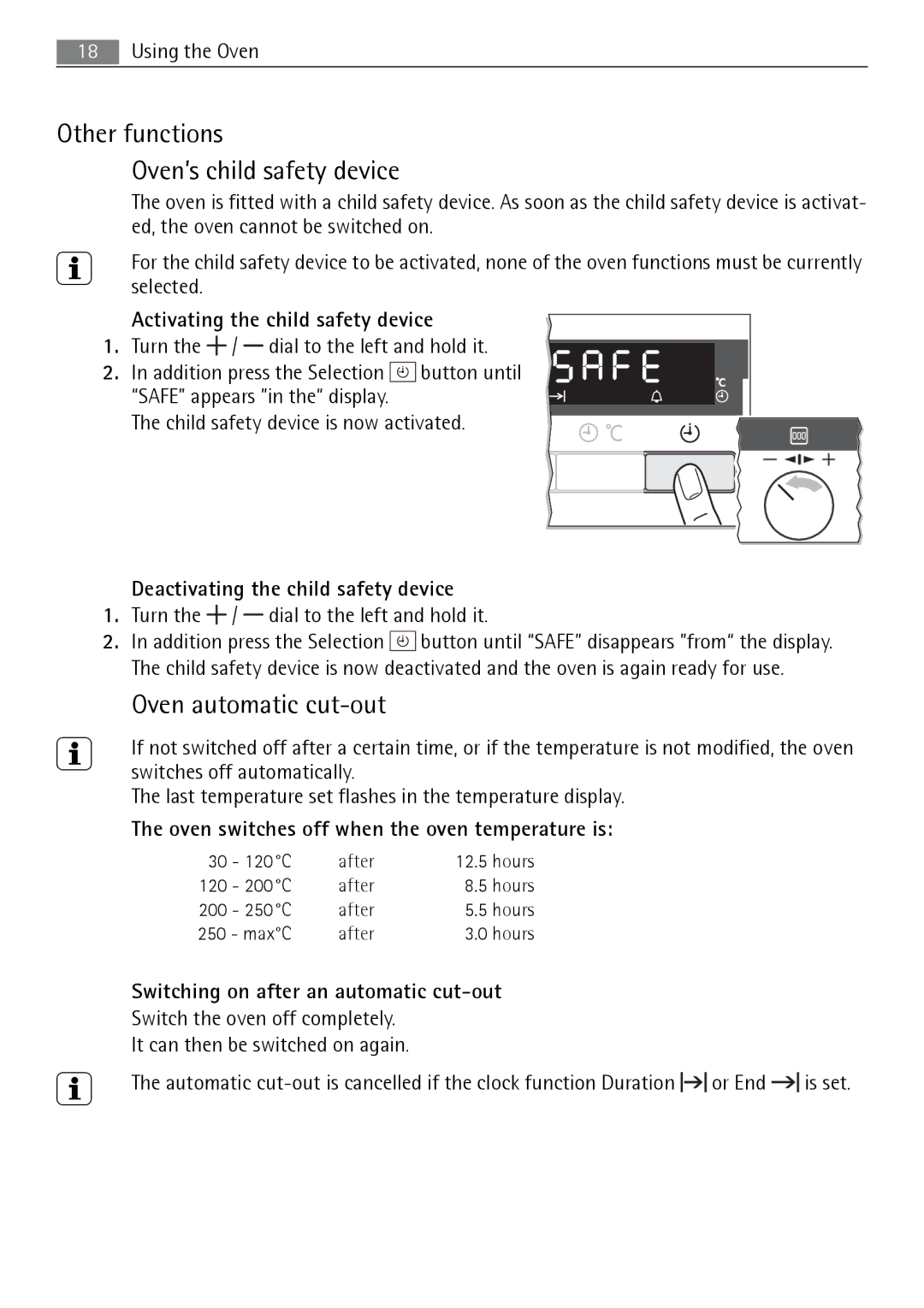 Electrolux B5741-5 user manual Other functions Oven’s child safety device, Oven automatic cut-out 