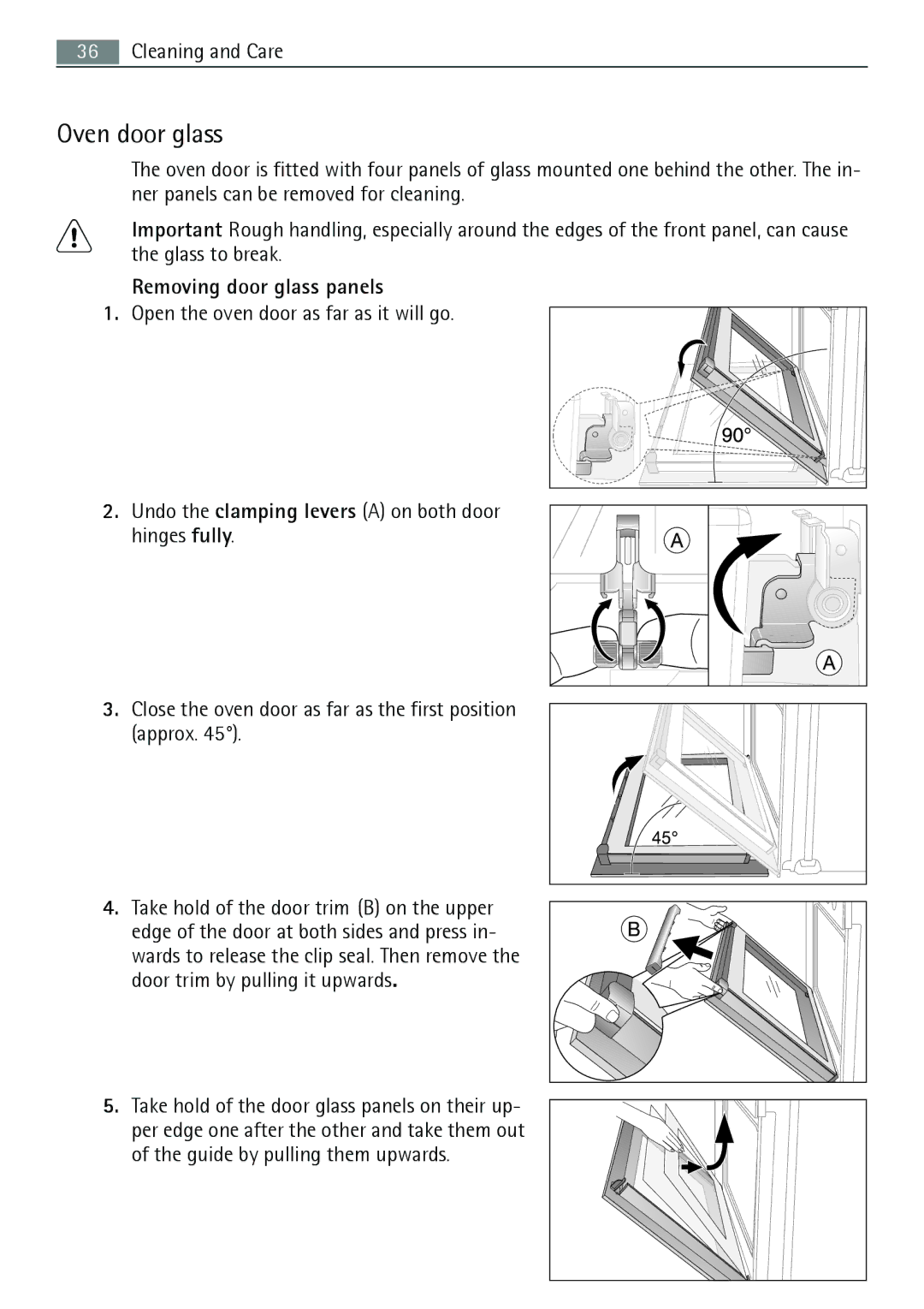 Electrolux B5741-5 user manual Oven door glass, Removing door glass panels 