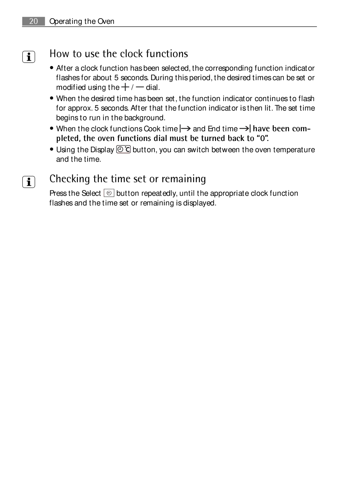 Electrolux B57415B, B57415A user manual How to use the clock functions, Checking the time set or remaining 