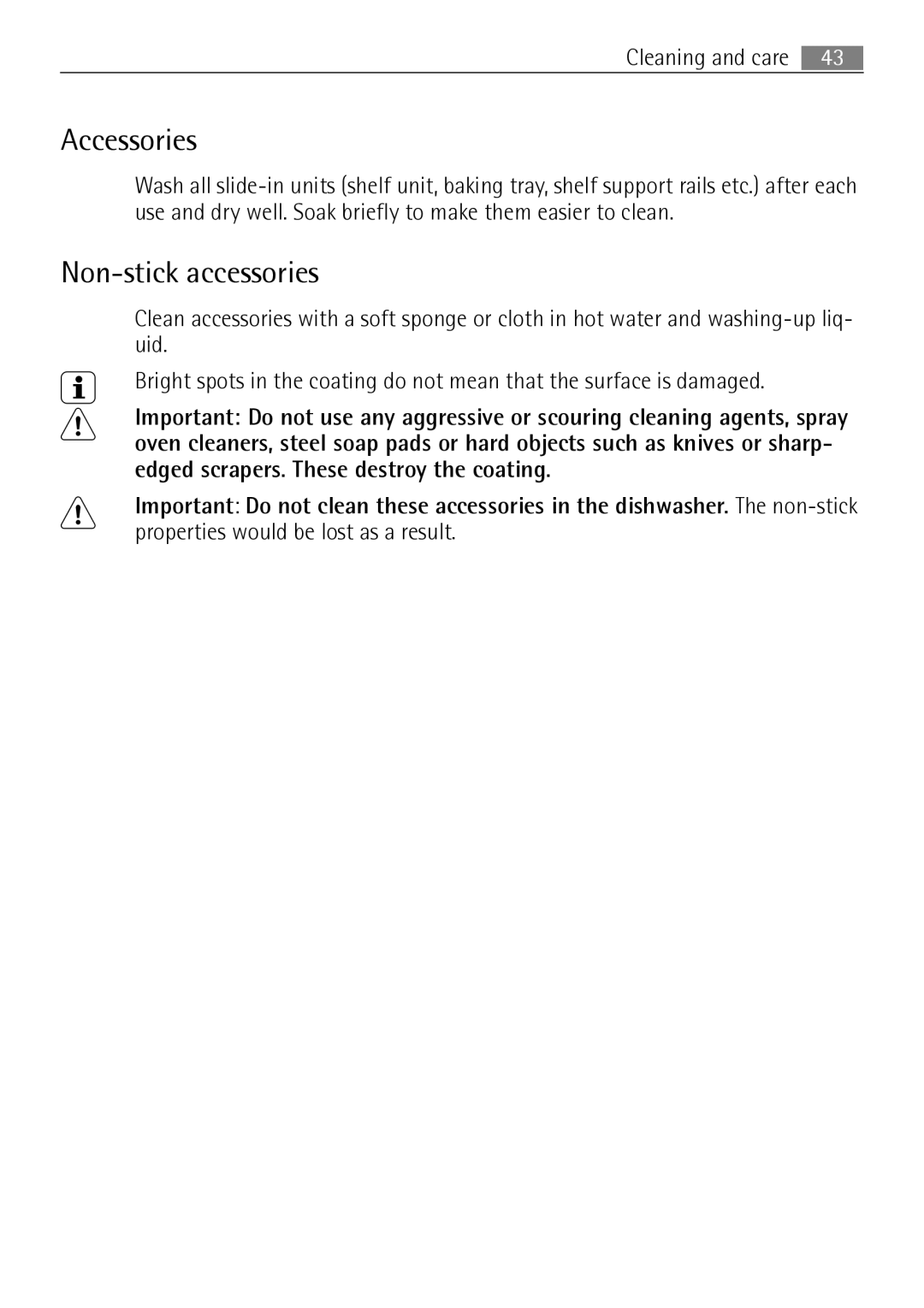 Electrolux B57415A, B57415B user manual Accessories, Non-stick accessories 